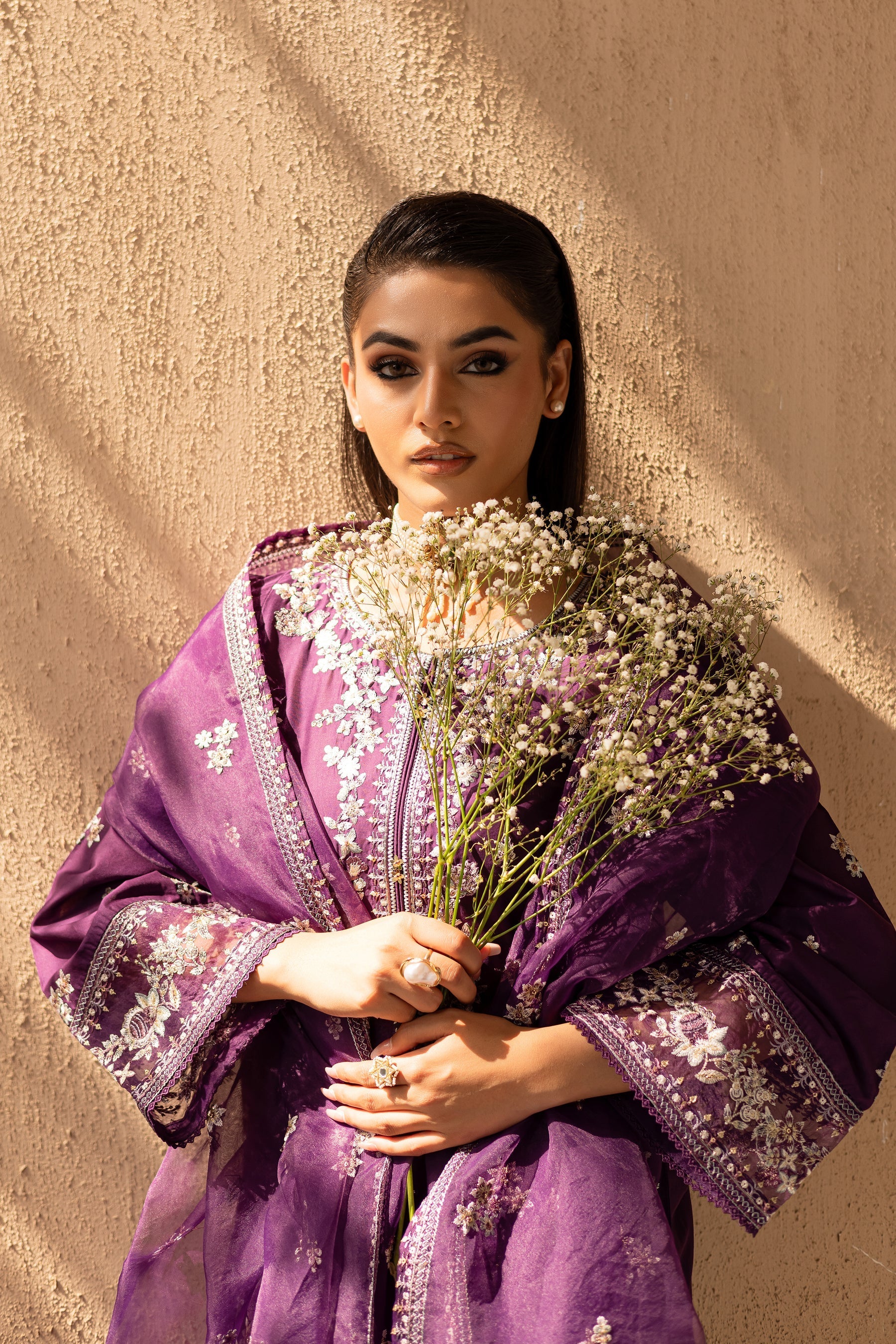 Amethyst 3Pc Embroidered Solid Dress