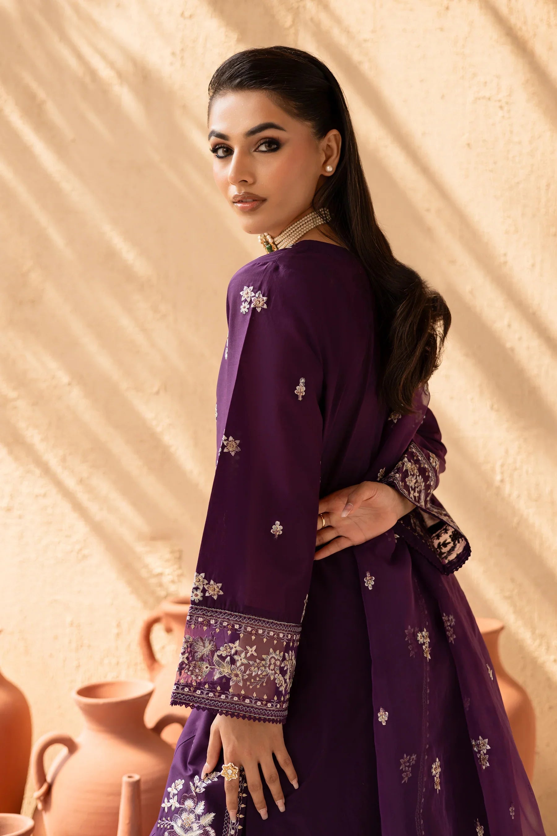 Amethyst 3Pc Embroidered Solid Dress