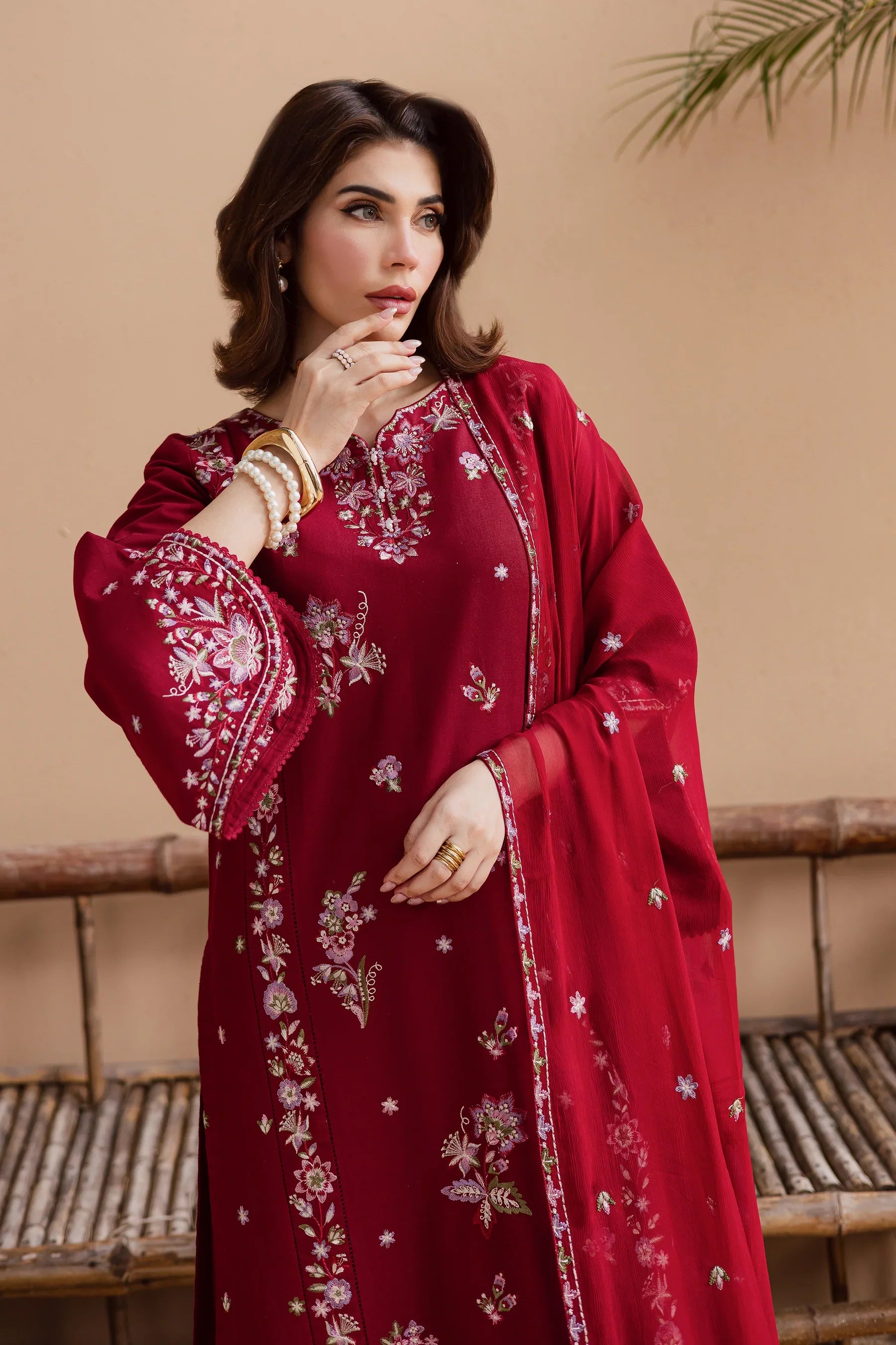 Beet Rush 3Pc Embroidered Dress