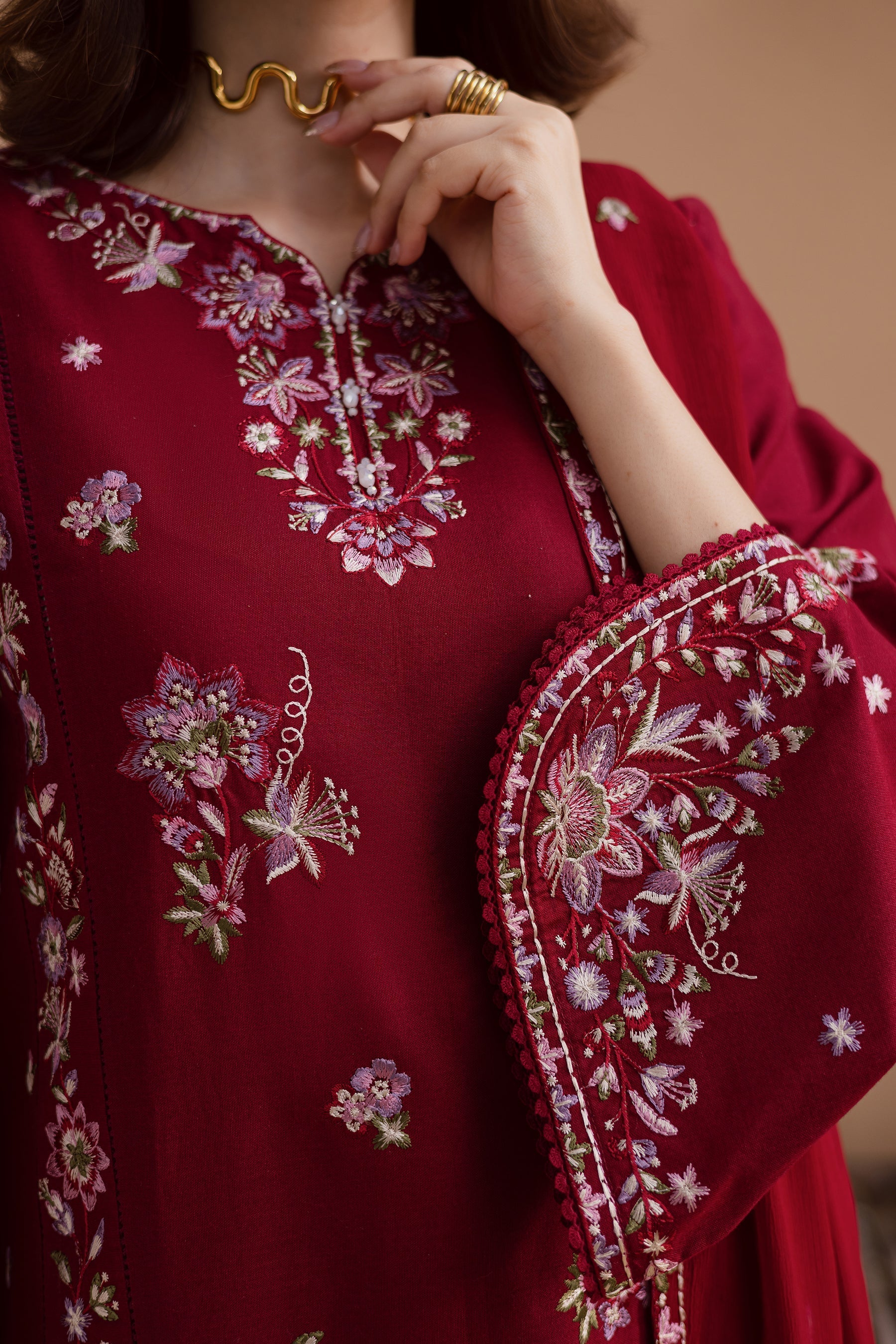 Beet Rush 3Pc Embroidered Dress