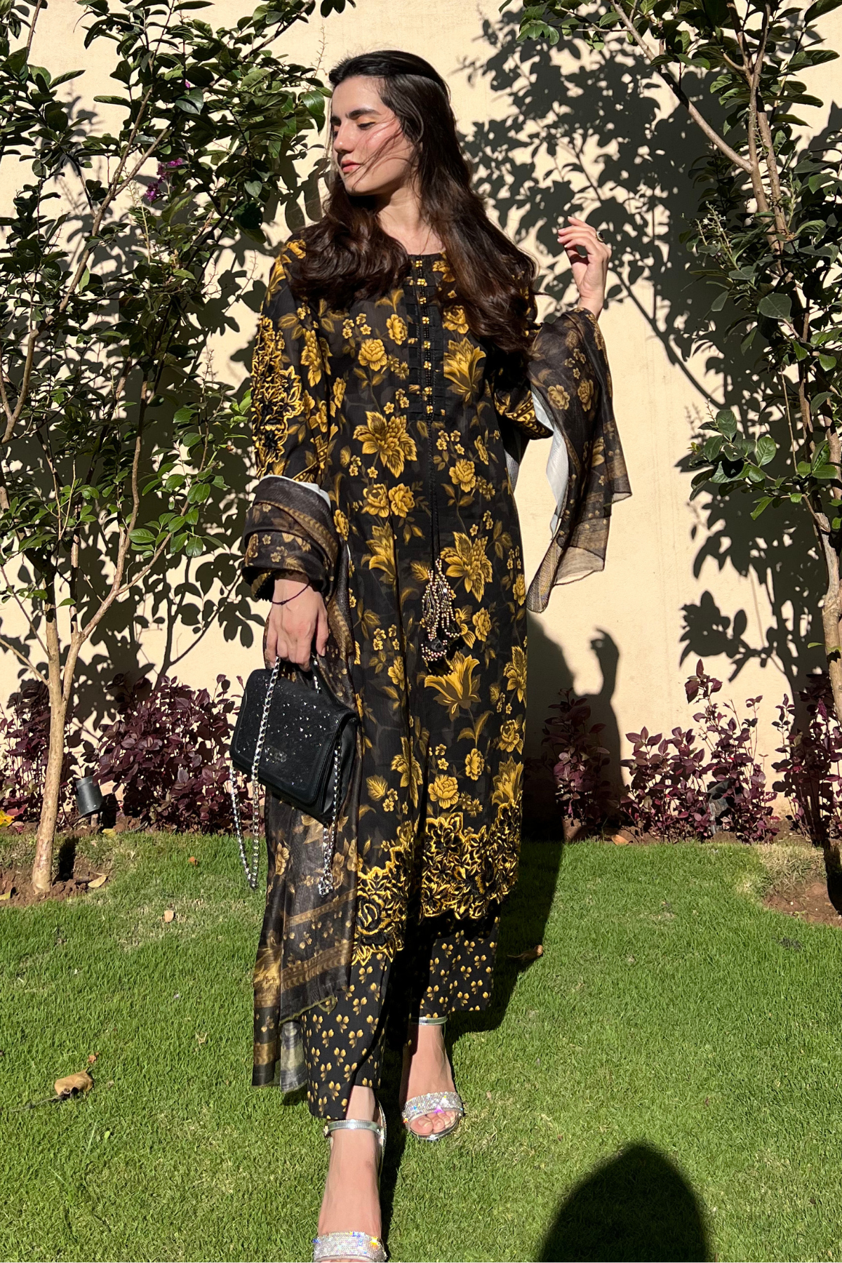 Black Gold Embroidered Dress