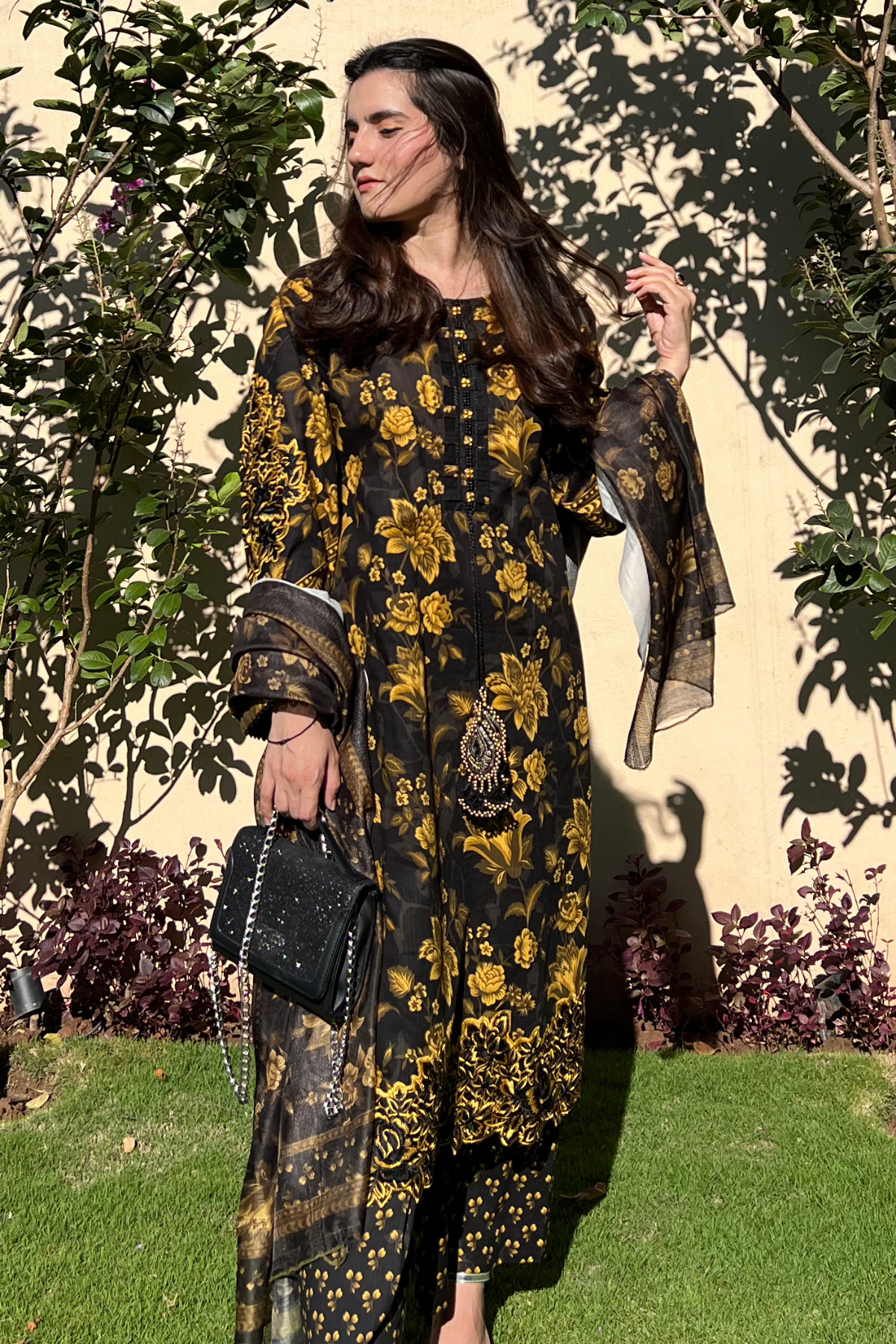 Black Gold Embroidered Dress