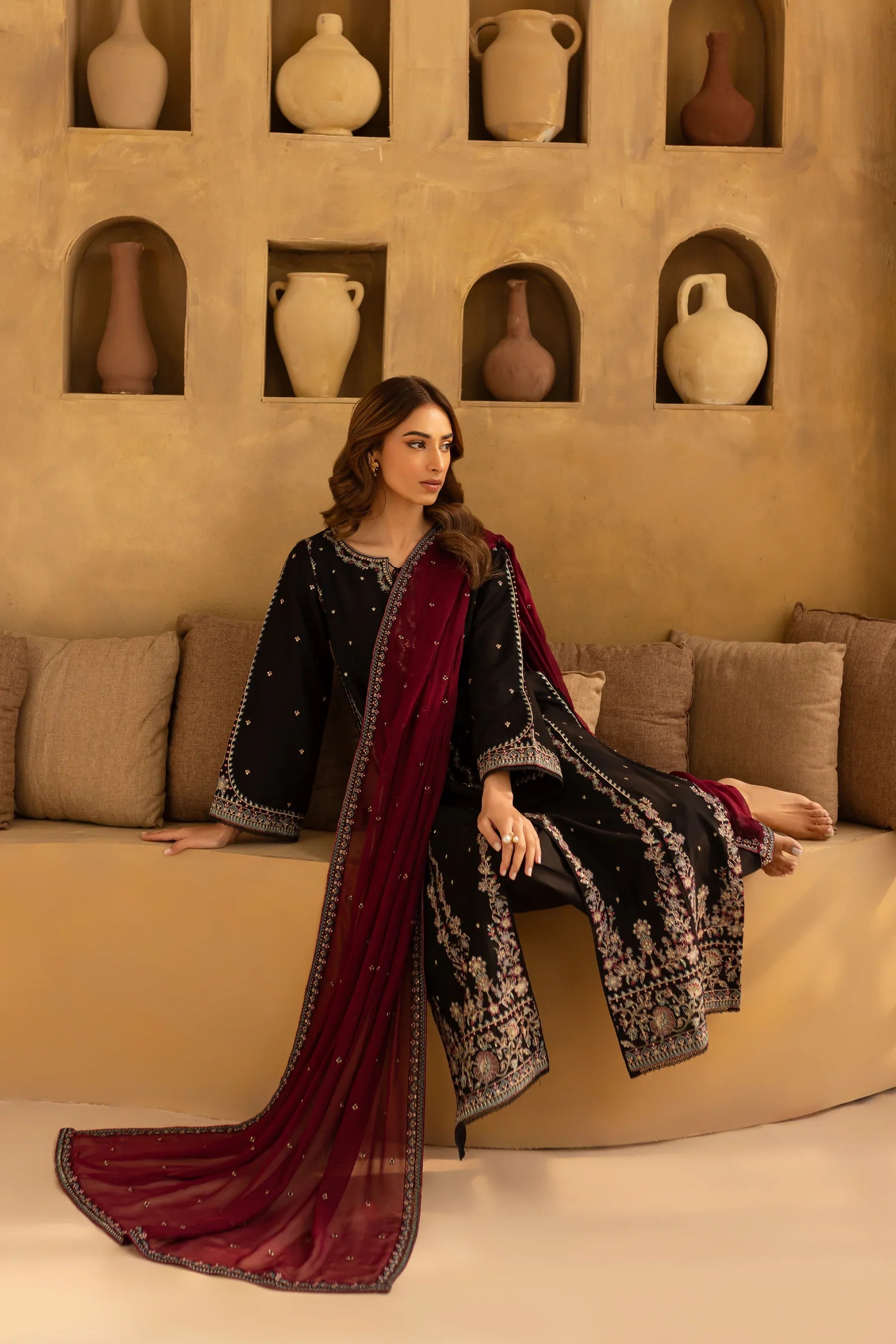Dusk 3Pc Embroidered Dress