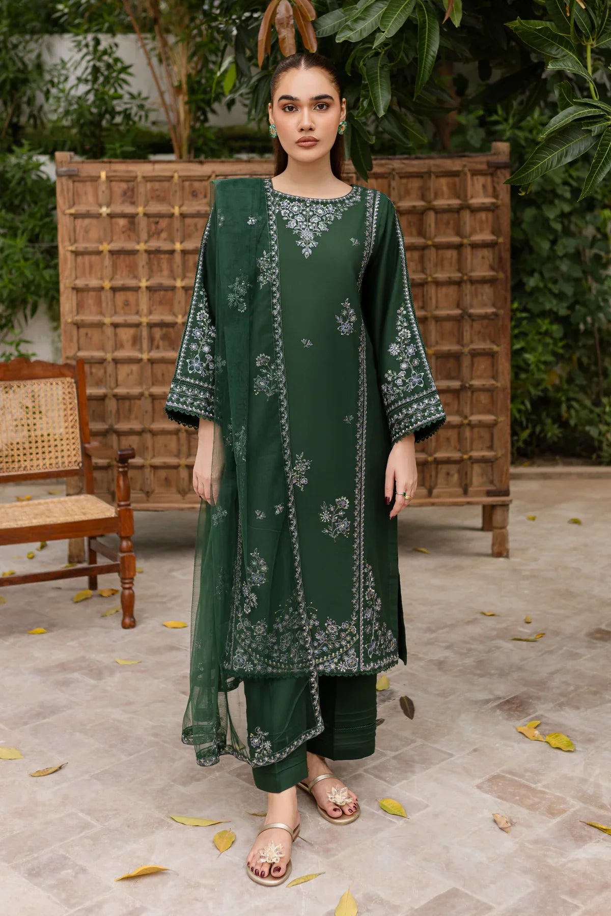 Ever Green 3Pc - Embroidered Dress