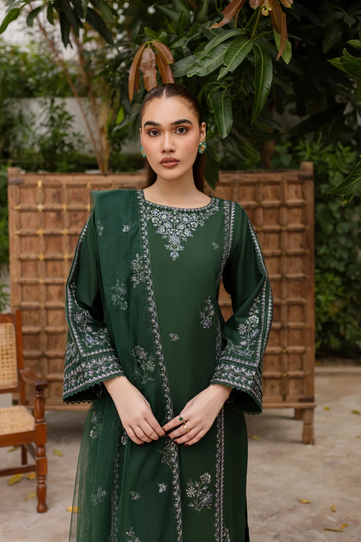 Ever Green 3Pc - Embroidered Dress