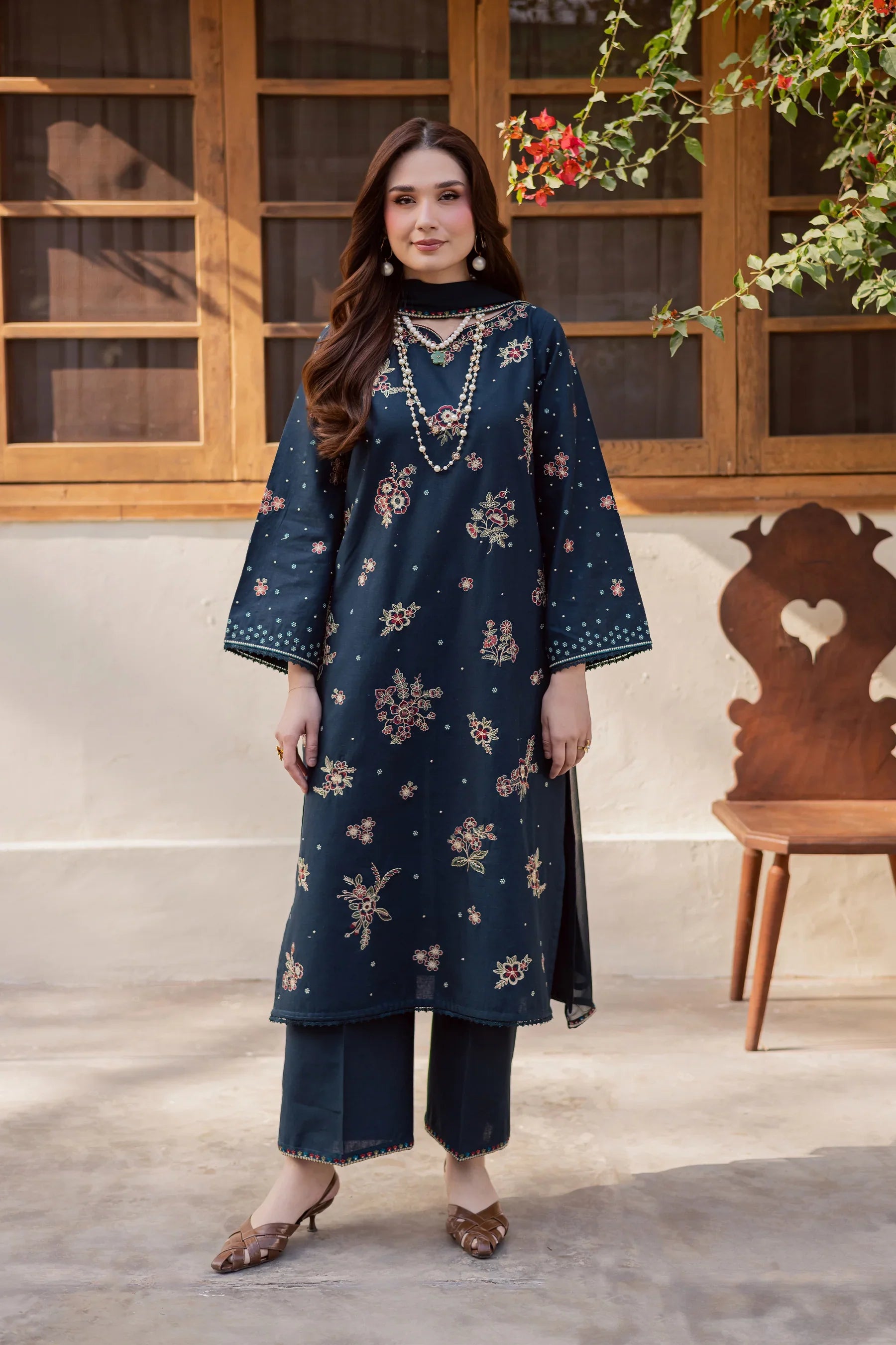 Gold Ocean 3Pc Embroidered Dress