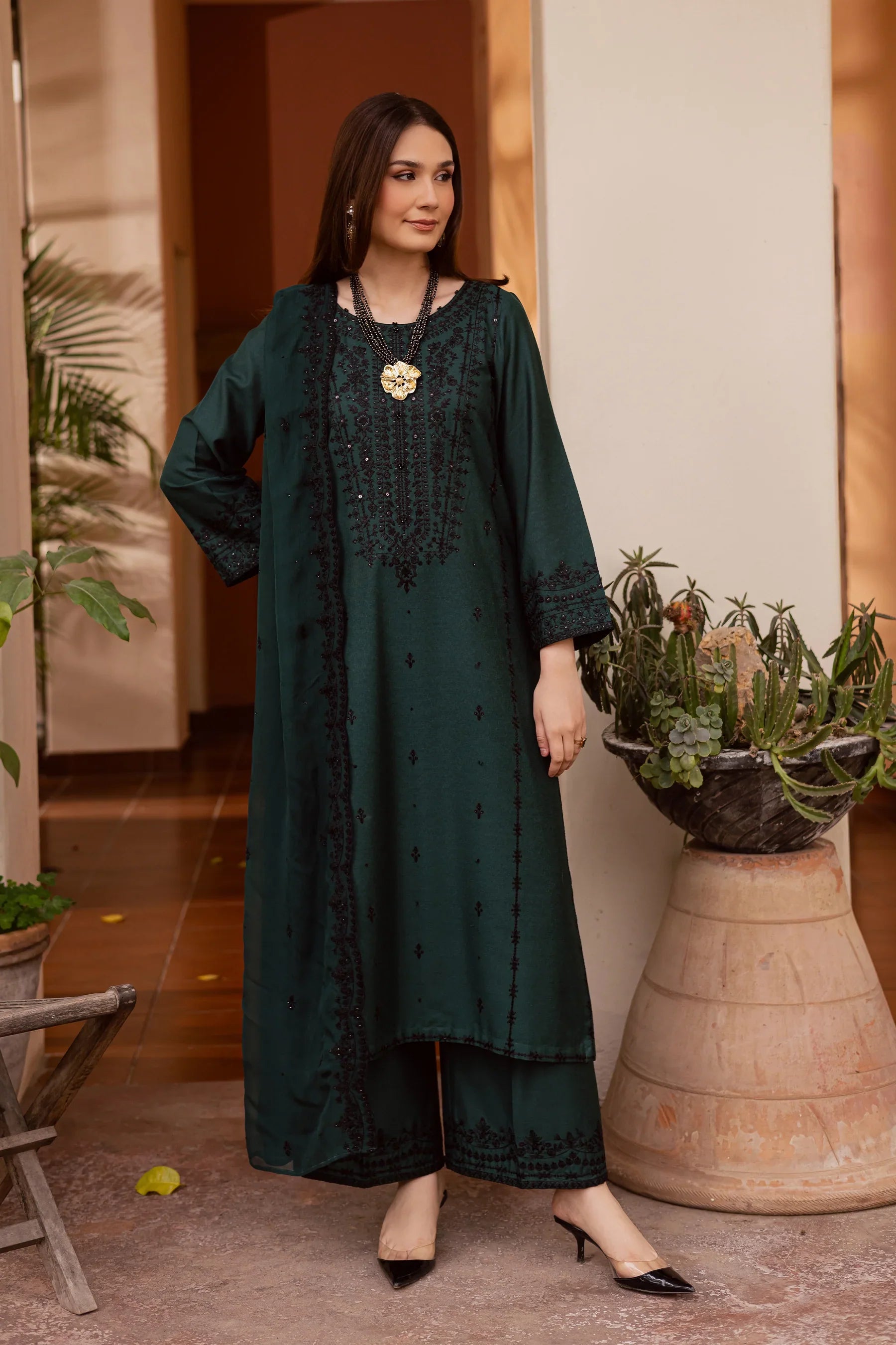 Green Lamia 3Pc Embroidered Festive Pret