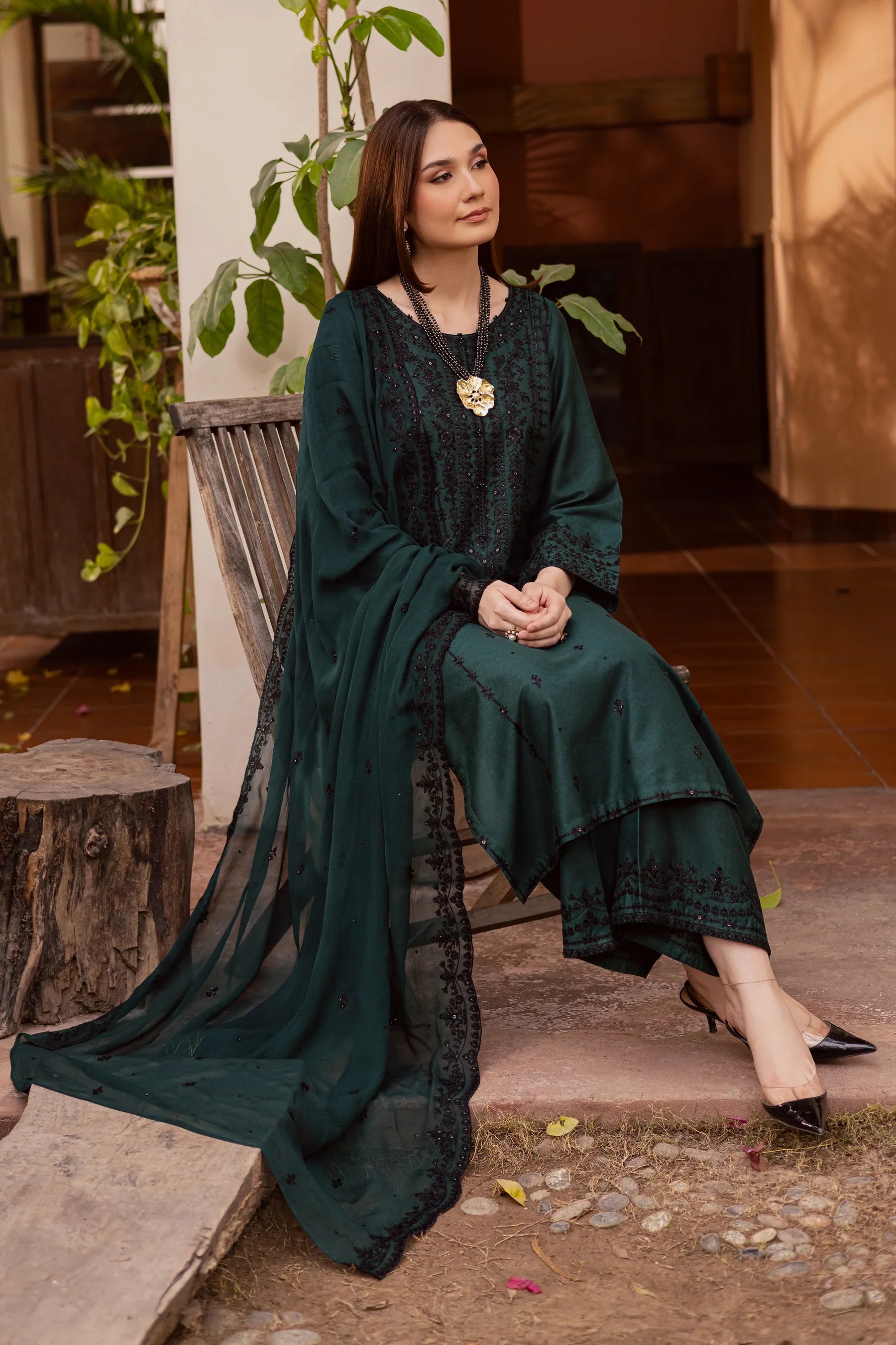 Green Lamia 3Pc Embroidered Festive Pret