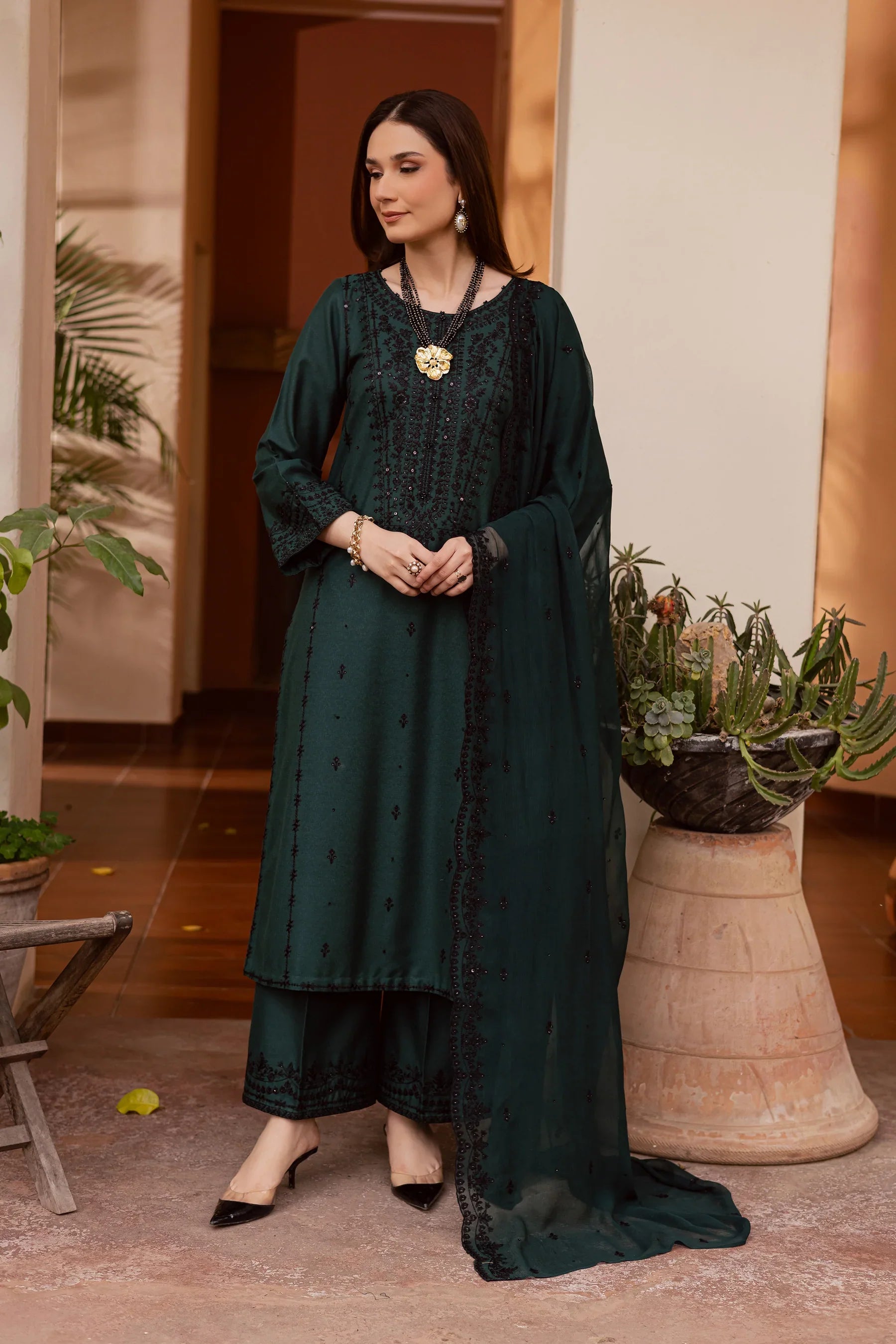Green Lamia 3Pc Embroidered Festive Pret