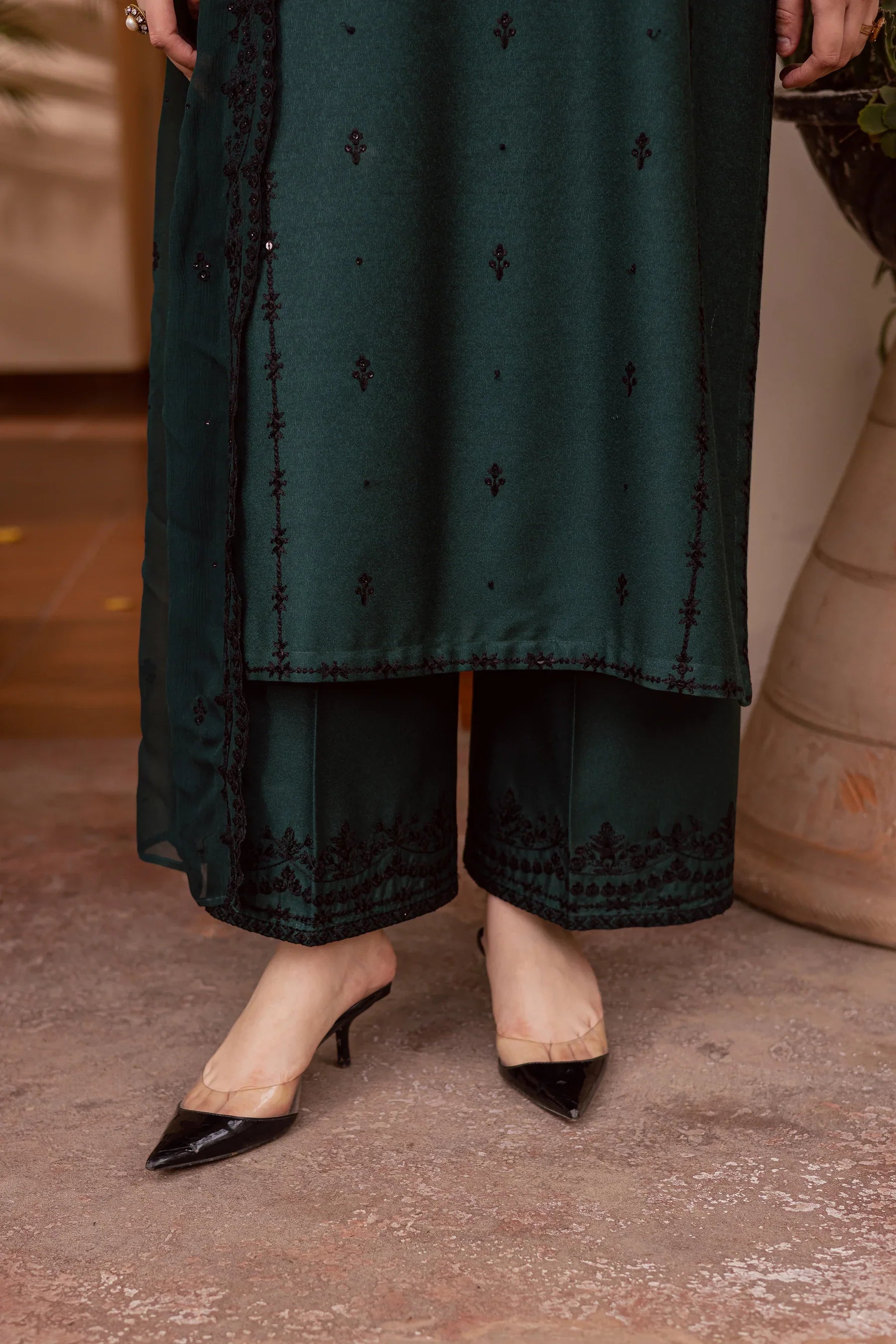 Green Lamia 3Pc Embroidered Festive Pret