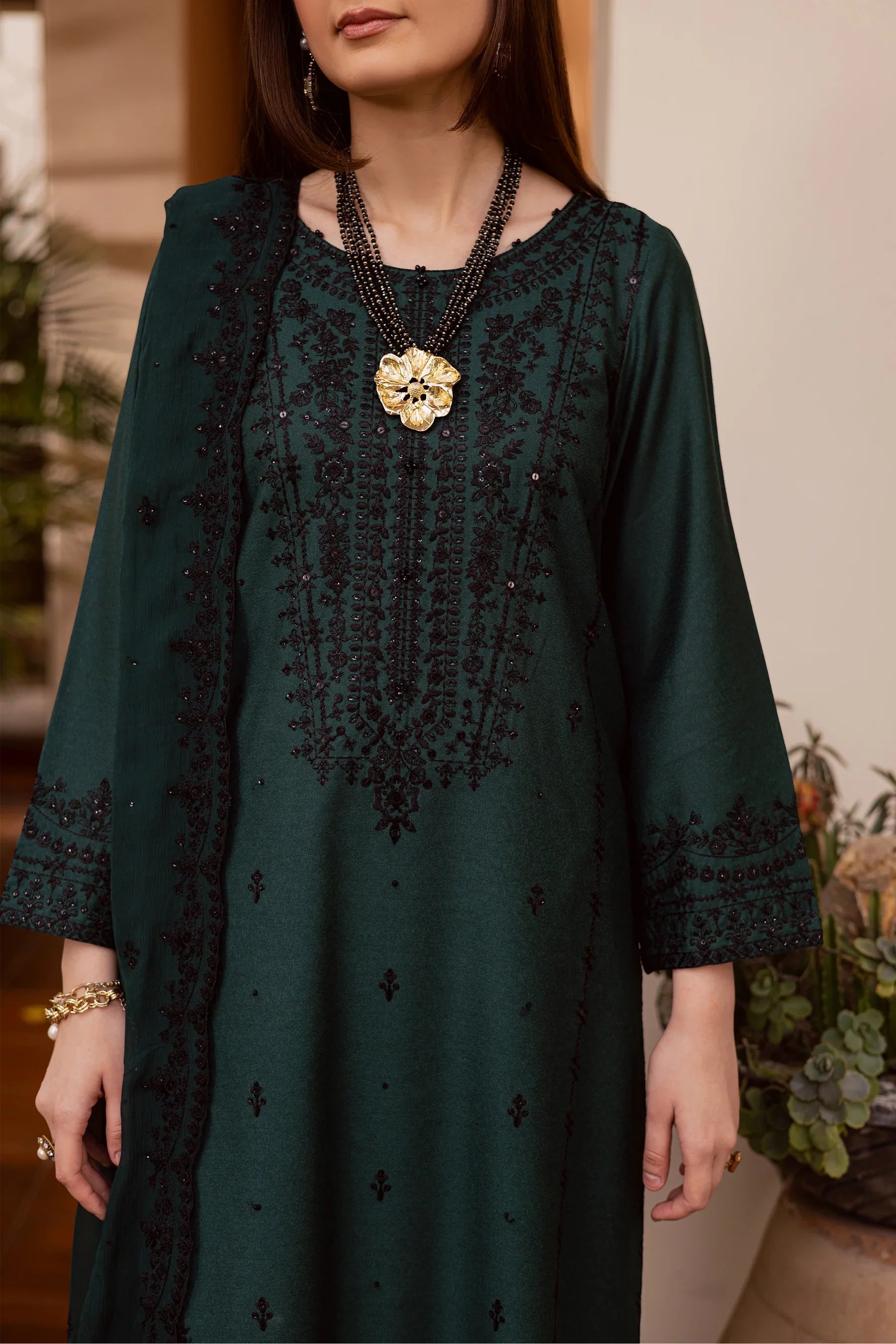 Green Lamia 3Pc Embroidered Festive Pret
