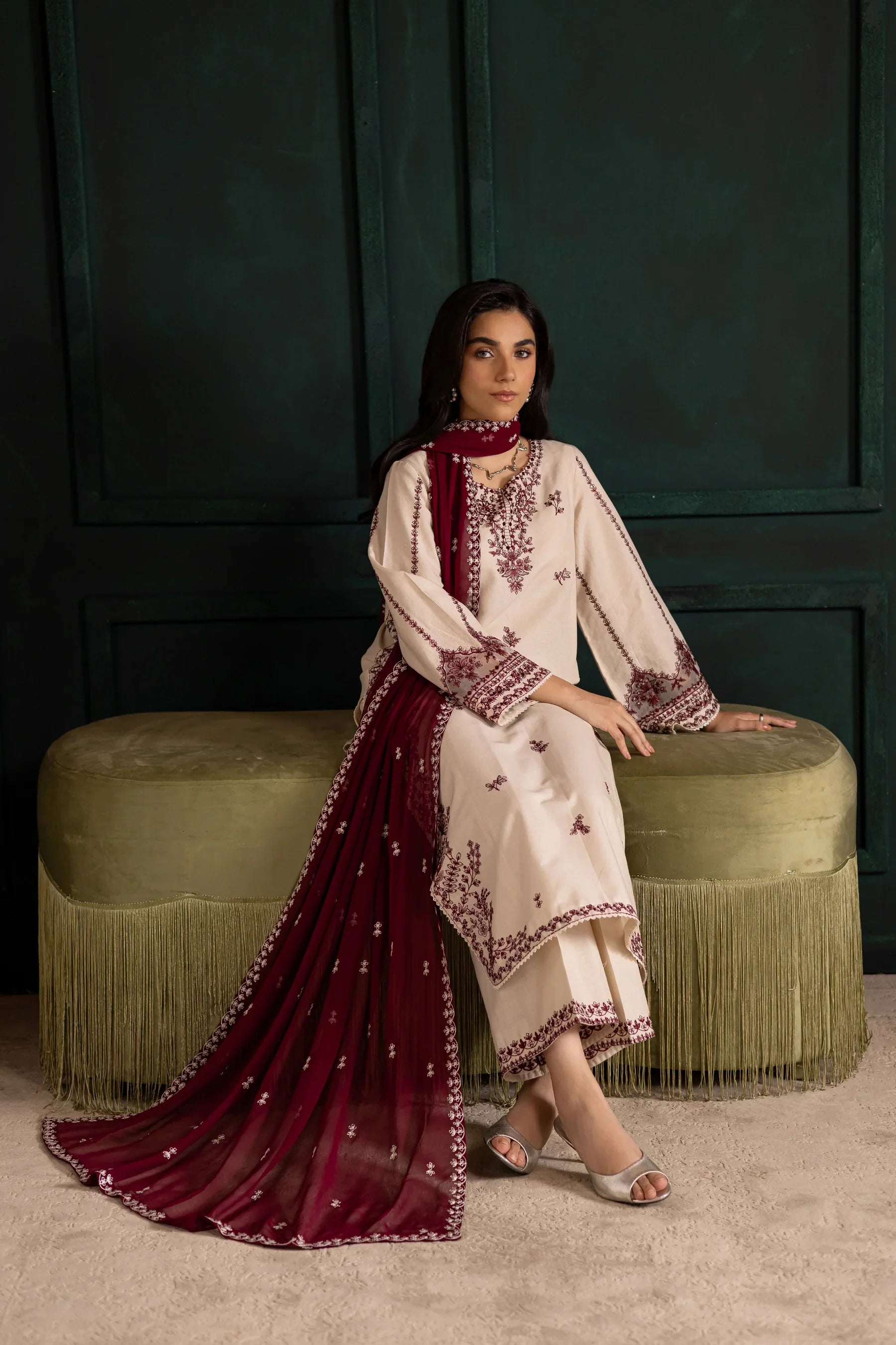 Ivory Rua 3Pc Embroidered Dress