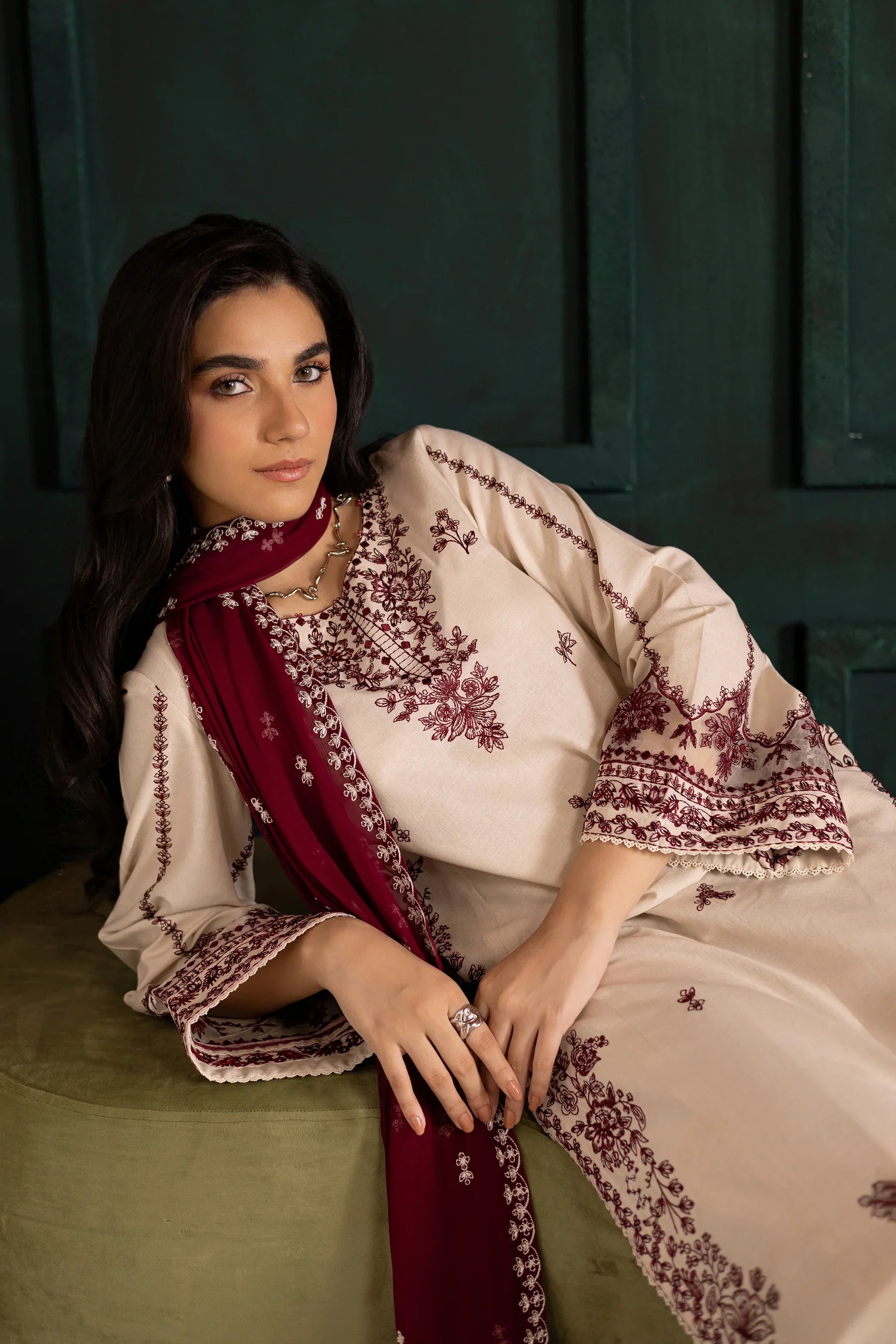 Ivory Rua 3Pc Embroidered Dress