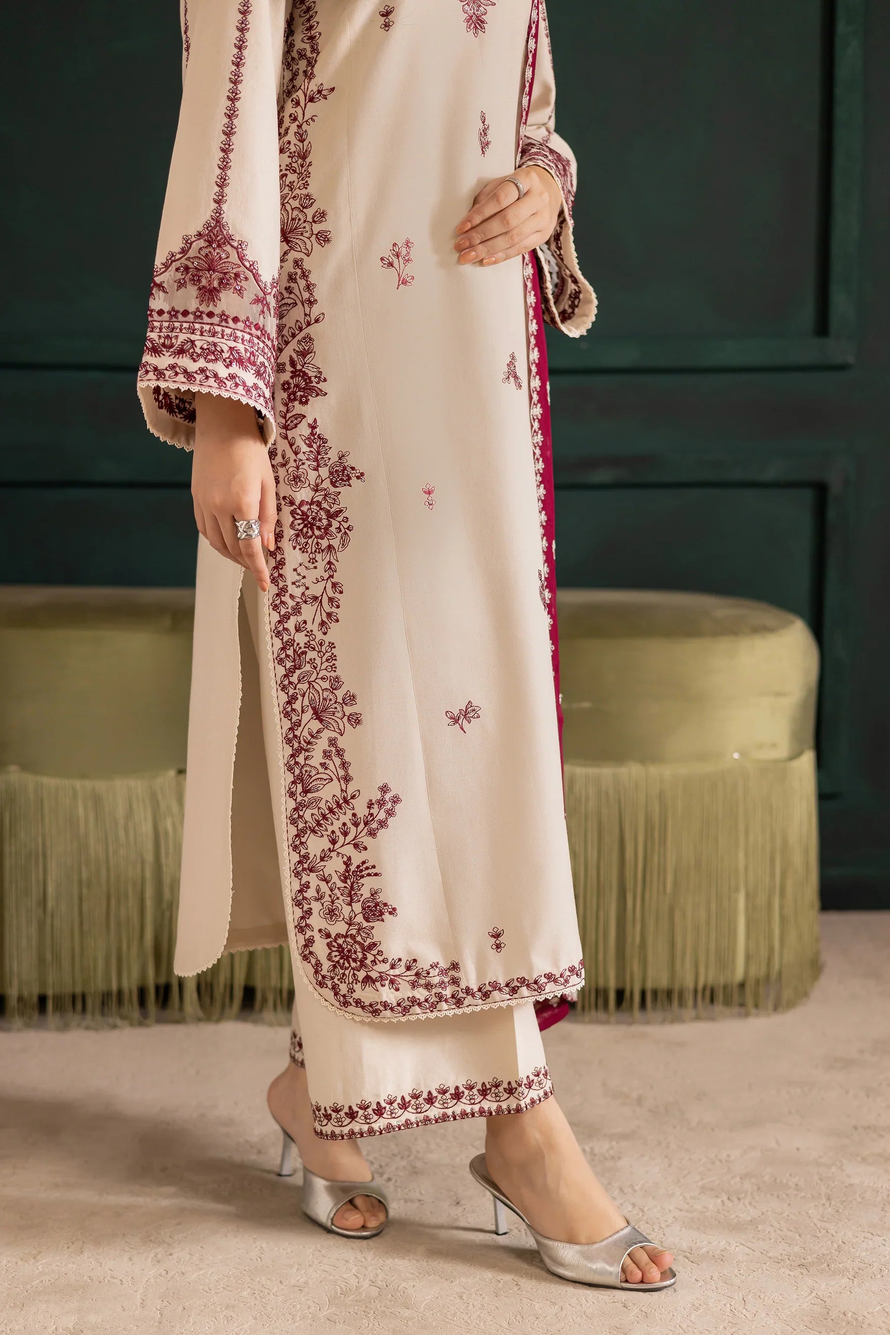 Ivory Rua 3Pc Embroidered Dress
