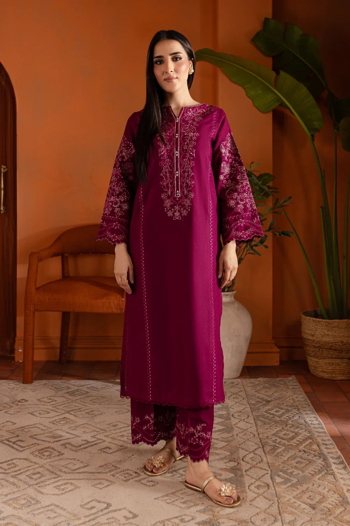 Magenta Luna 2Pc Embroidered Dress