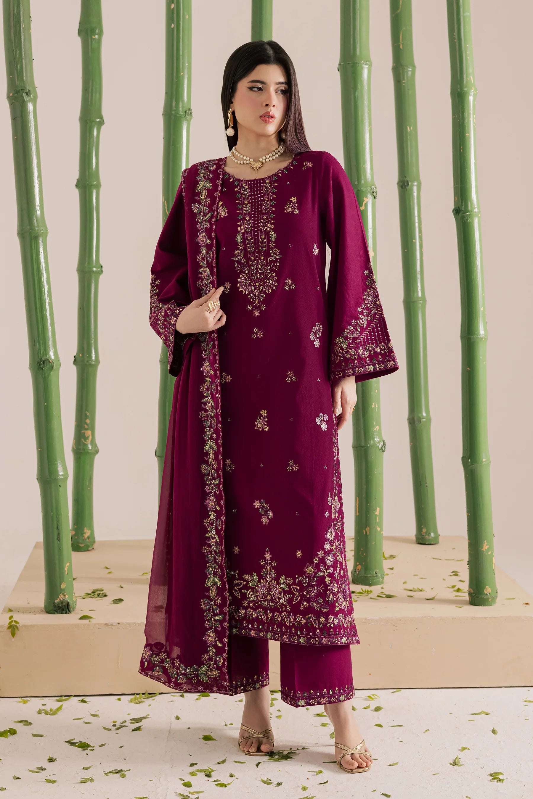 Omavi 3Pc Embroidered Dress