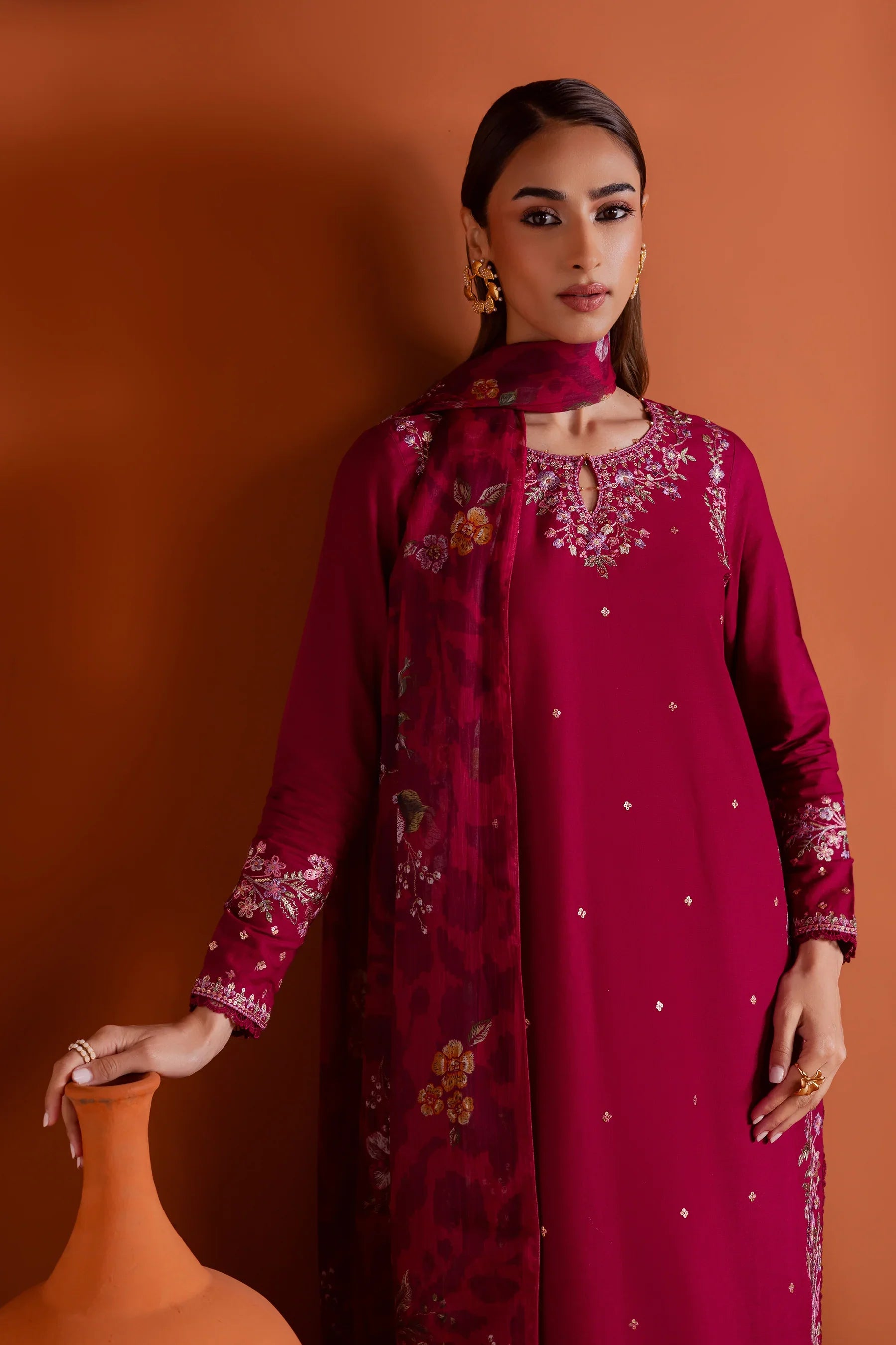Pink Inizio 3Pc Embroidered Dress