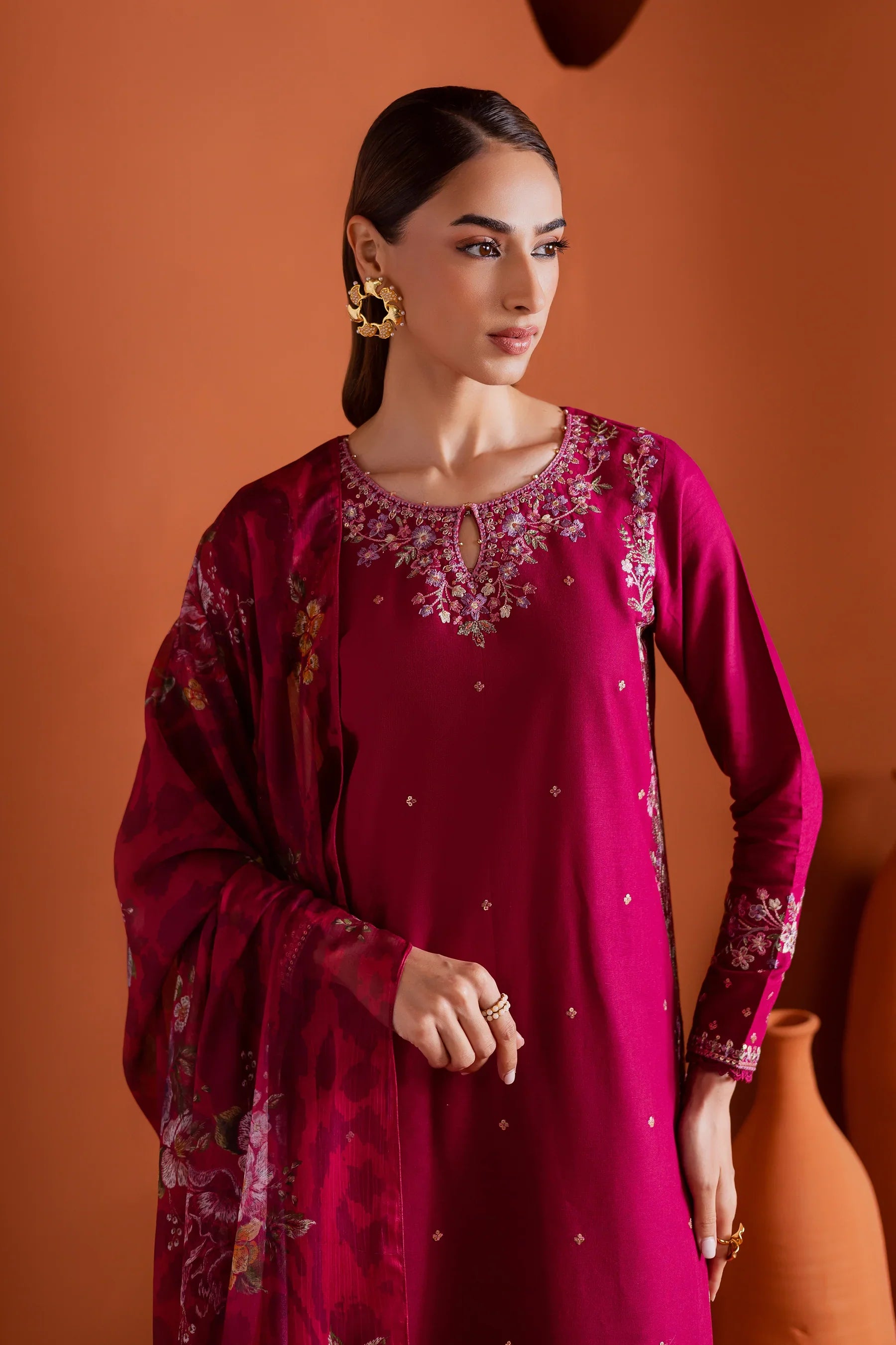 Pink Inizio 3Pc Embroidered Dress