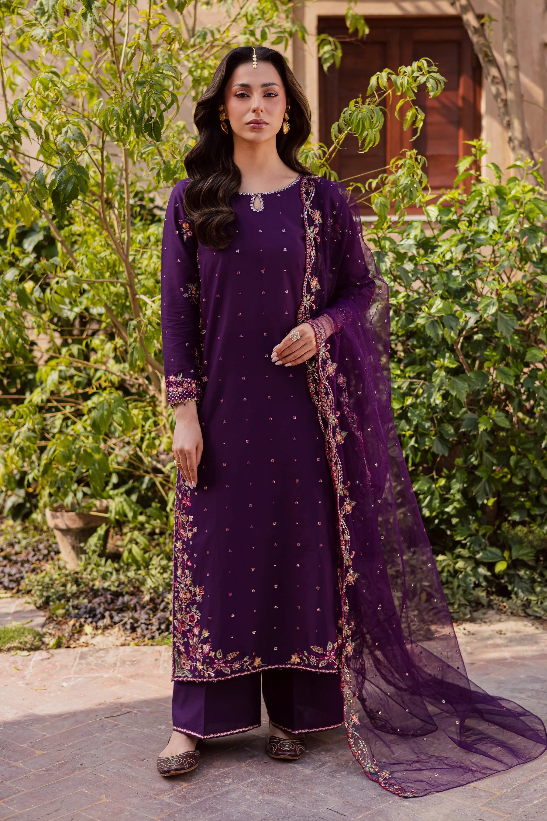 Pink Lavender 3Pc Festive Embroidered Dress