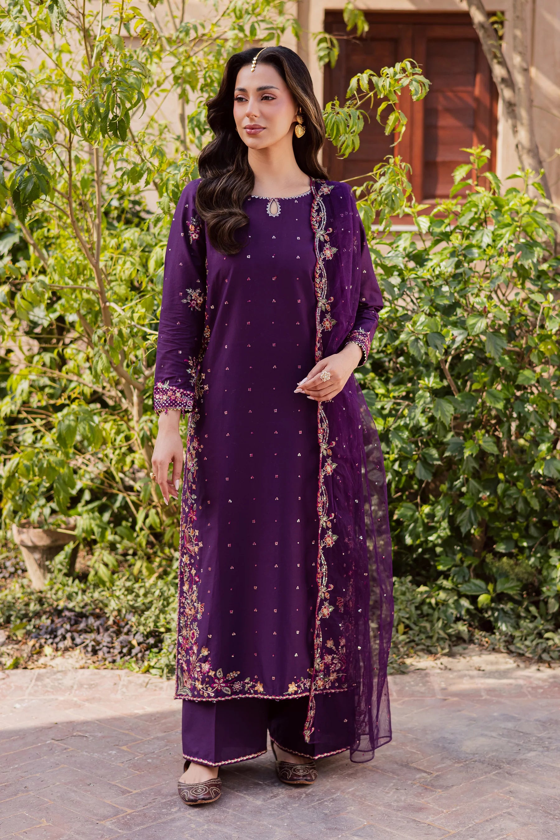 Pink Lavender 3Pc Festive Embroidered Dress