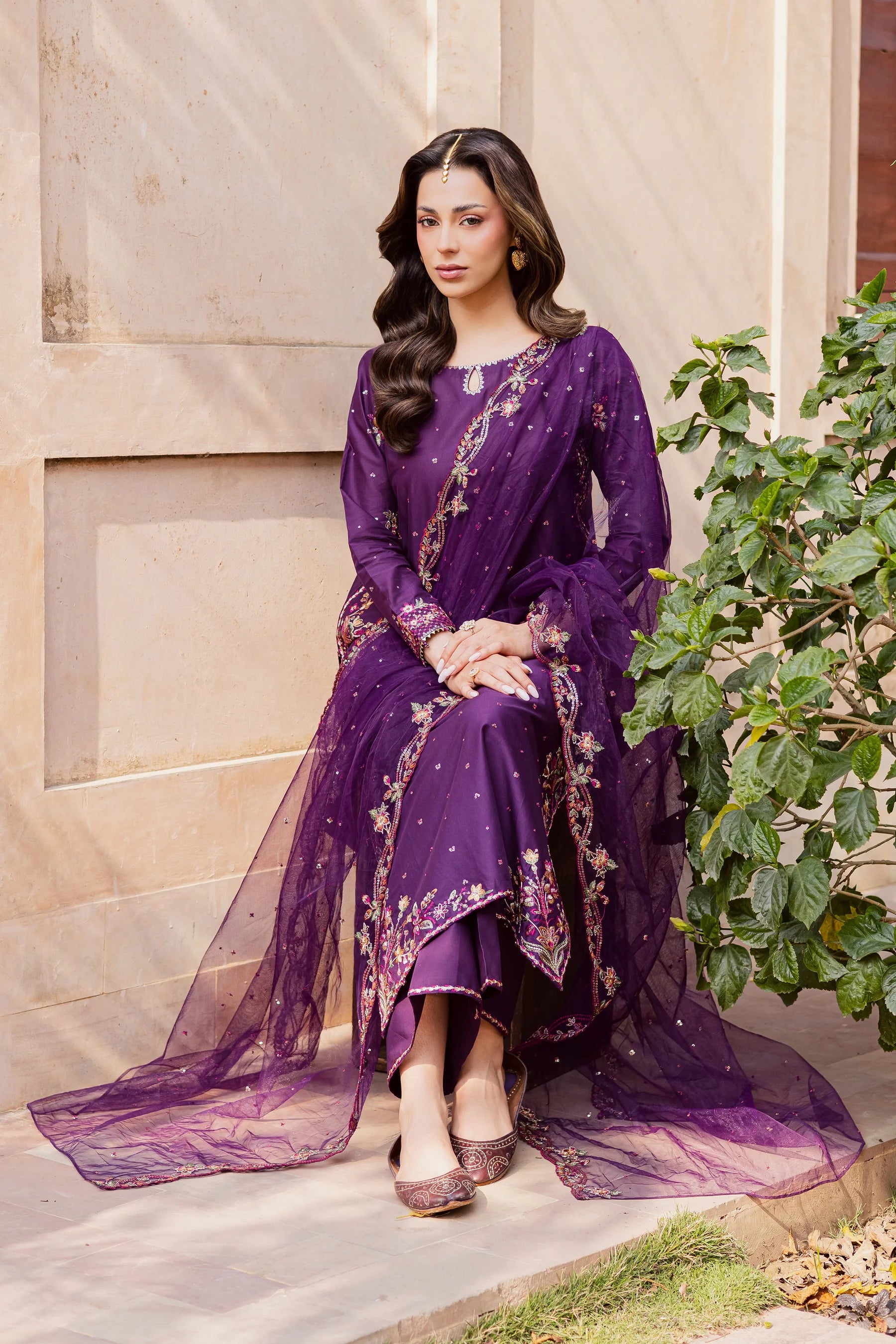 Pink Lavender 3Pc Festive Embroidered Dress