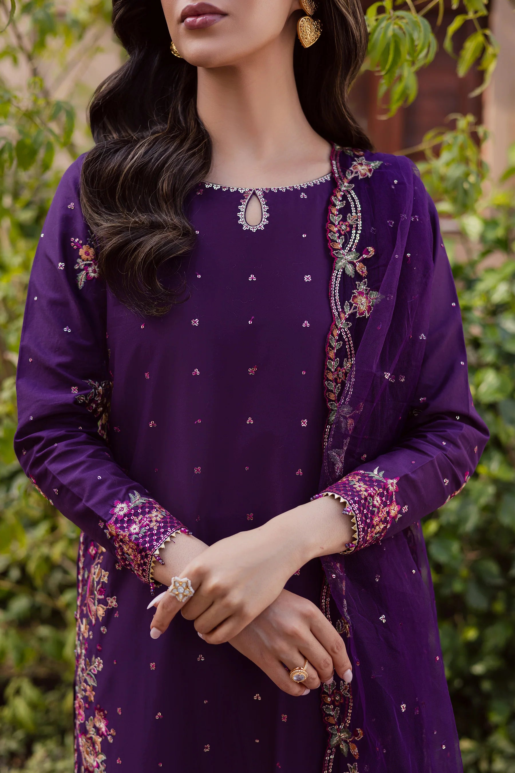 Pink Lavender 3Pc Festive Embroidered Dress