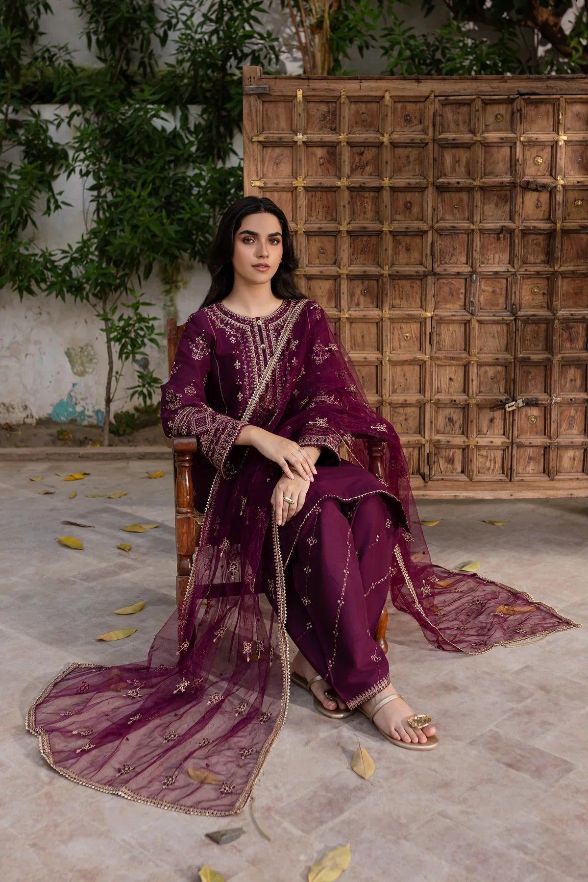 Plant Foam 3Pc Embroidered Dress