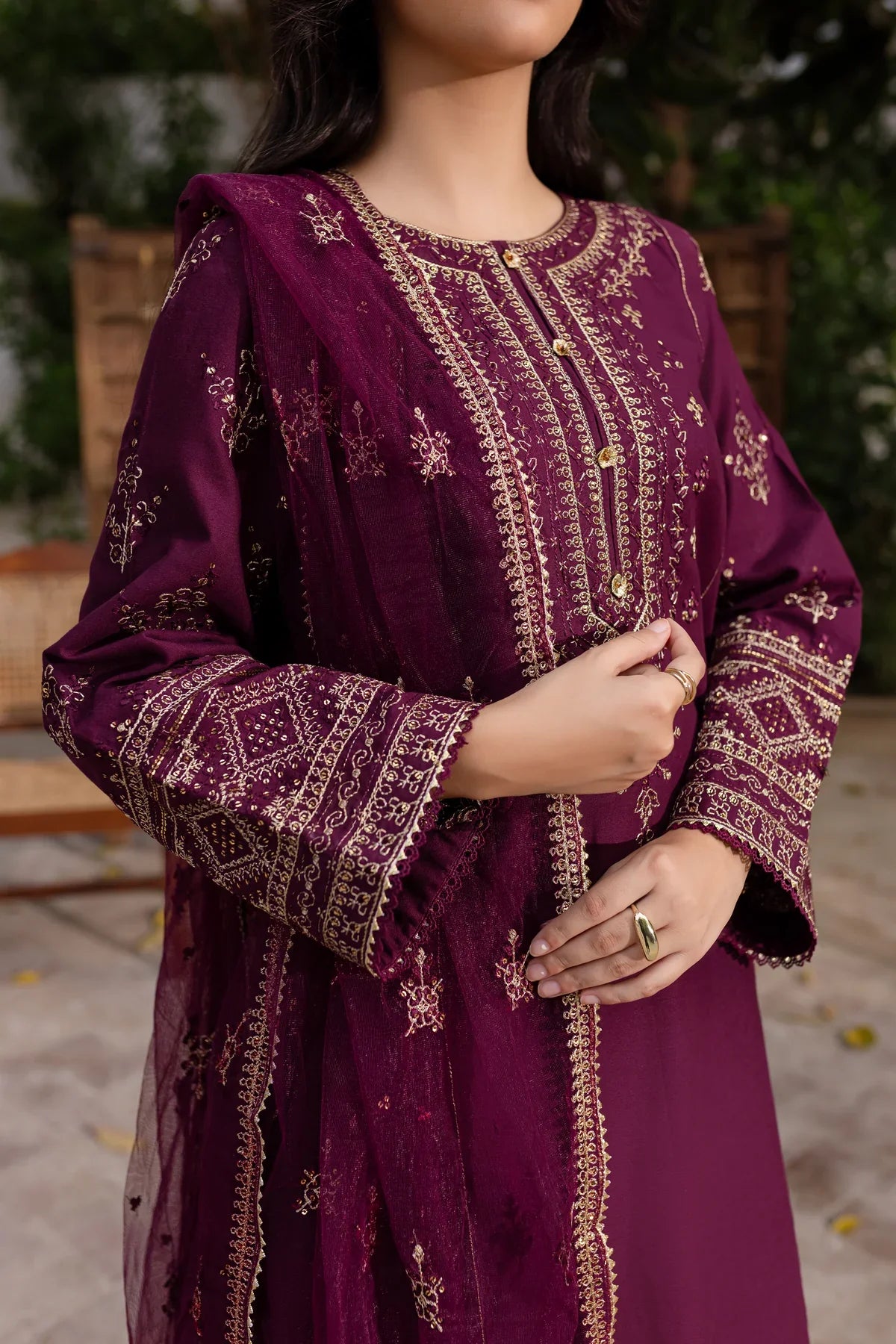 Plant Foam 3Pc Embroidered Dress