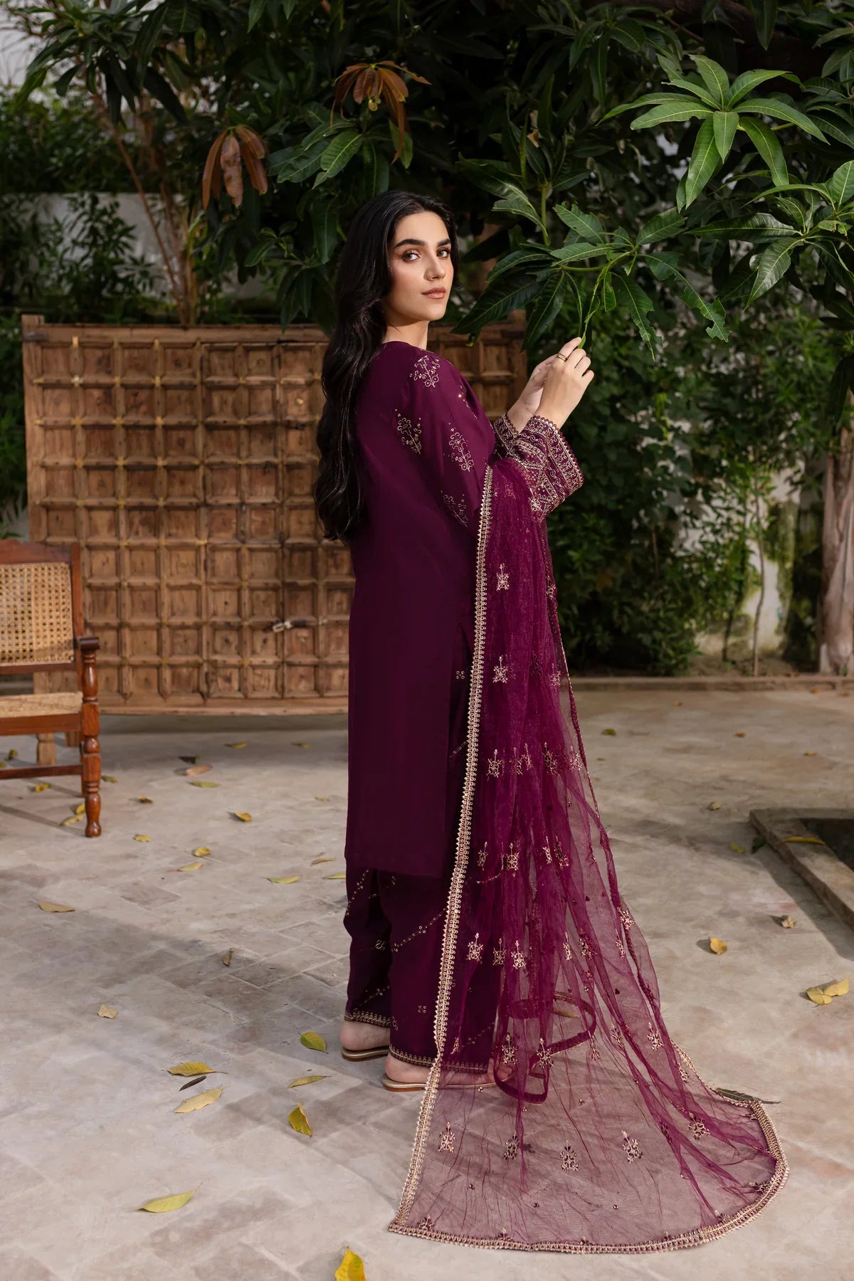 Plant Foam 3Pc Embroidered Dress