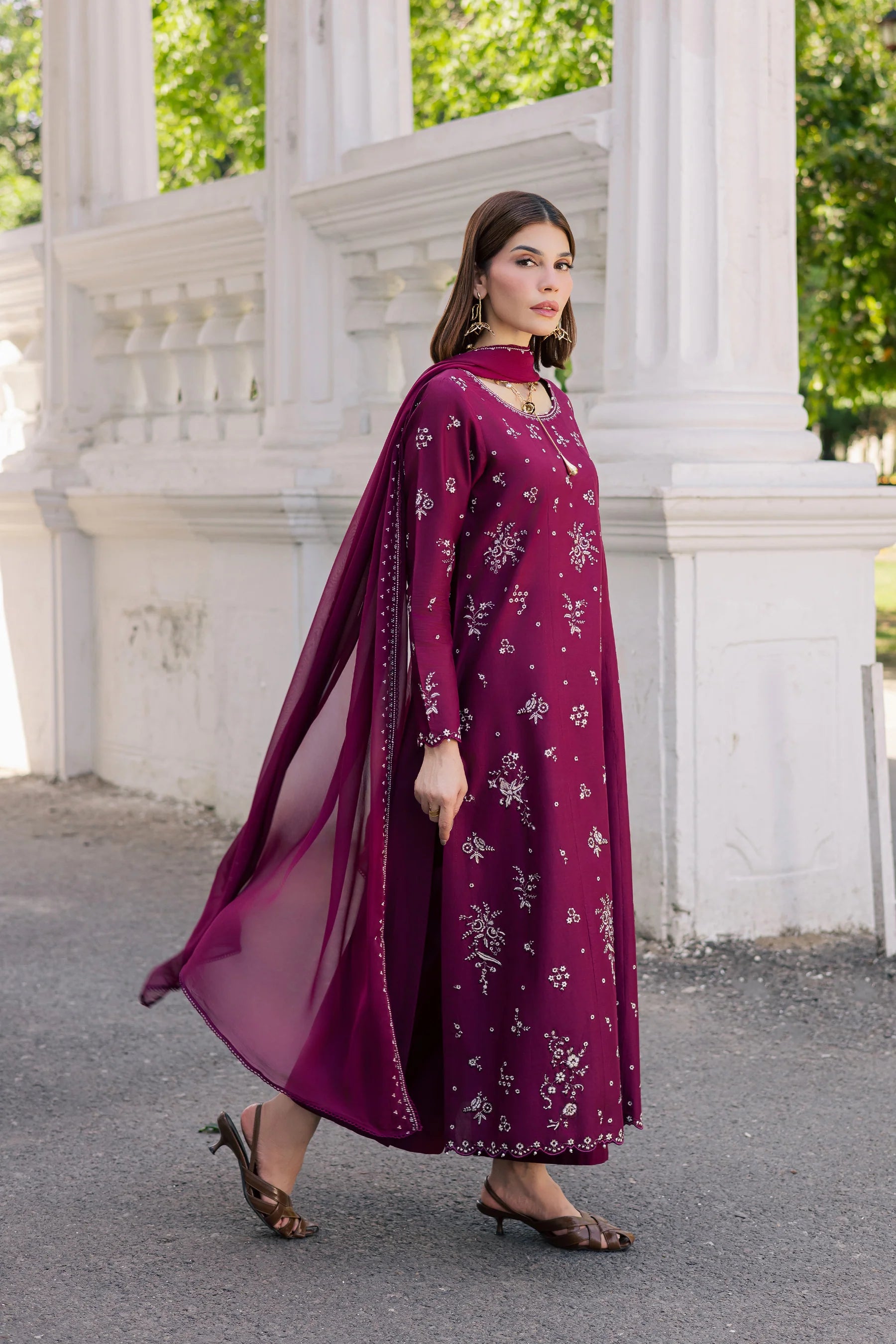 Plum Pop 3Pc Festive Embroidered Dress