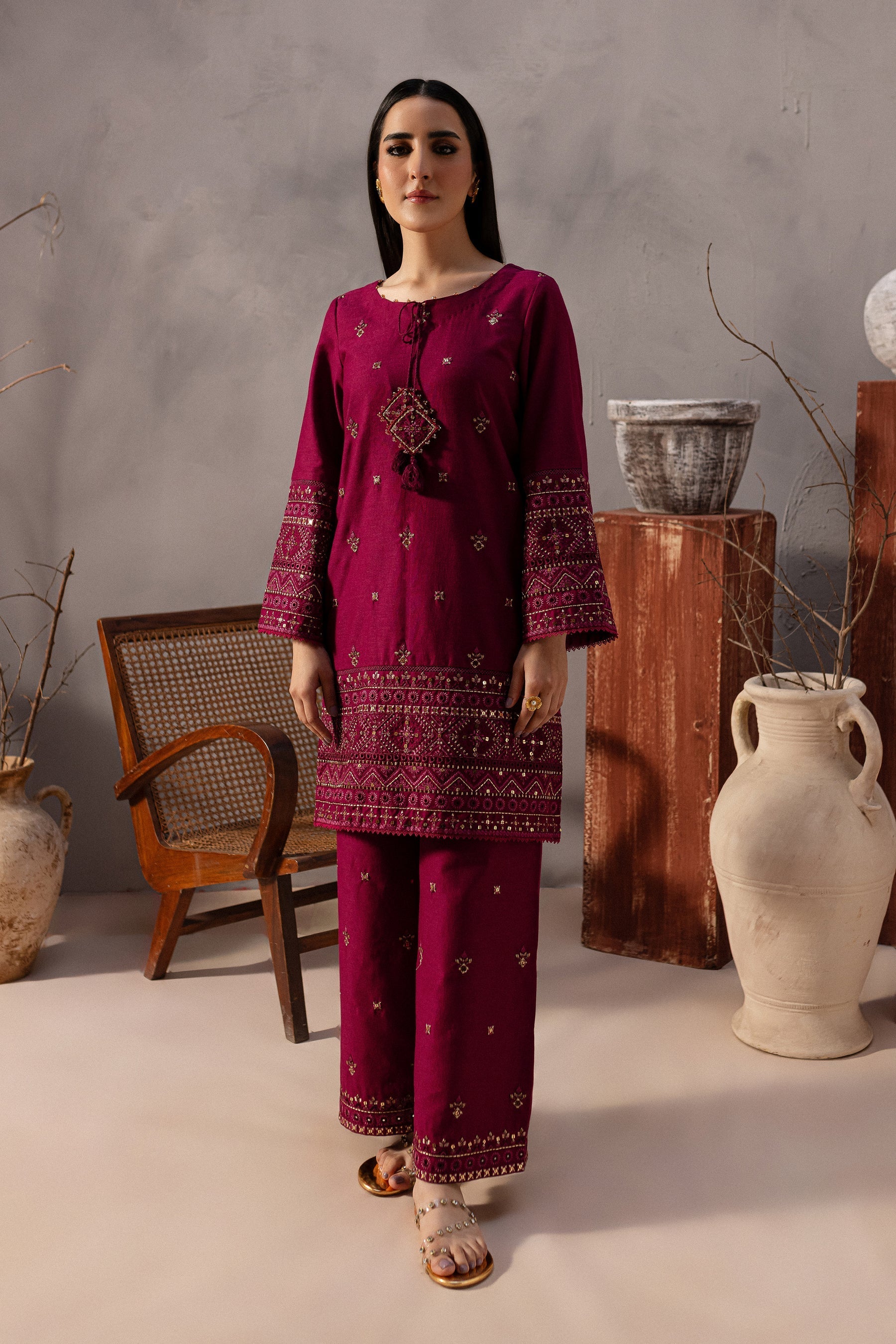 Red Cruz 2Pc Embroidered Dress