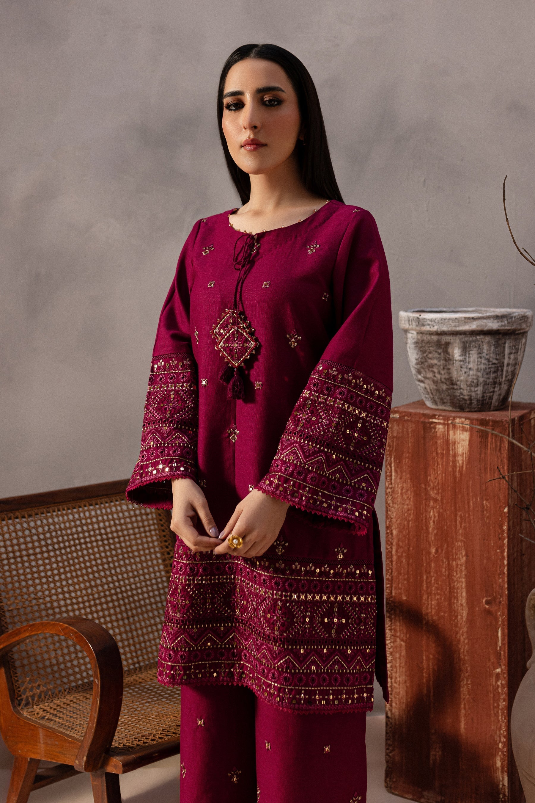 Red Cruz 2Pc Embroidered Dress