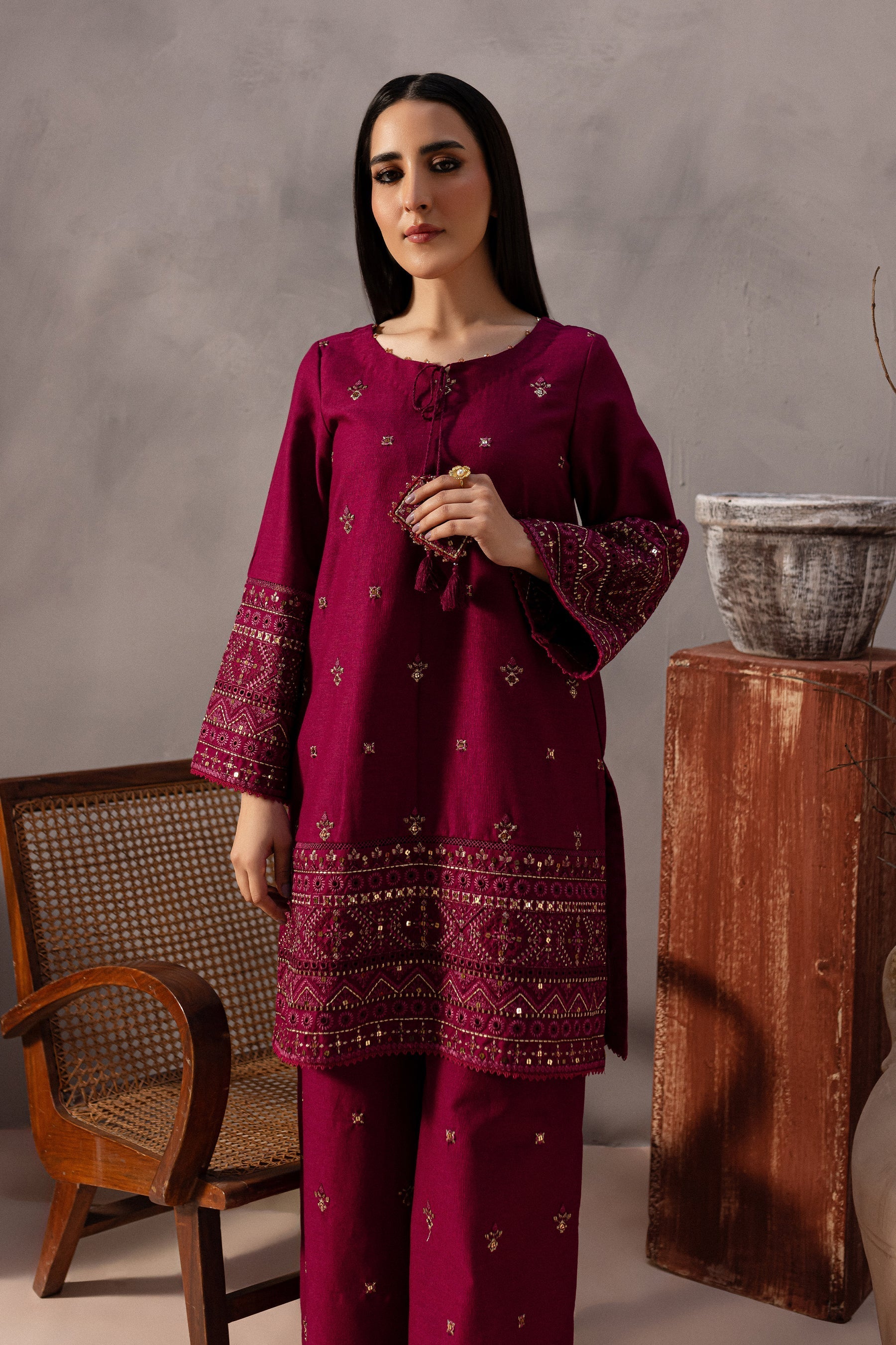 Red Cruz 2Pc Embroidered Dress