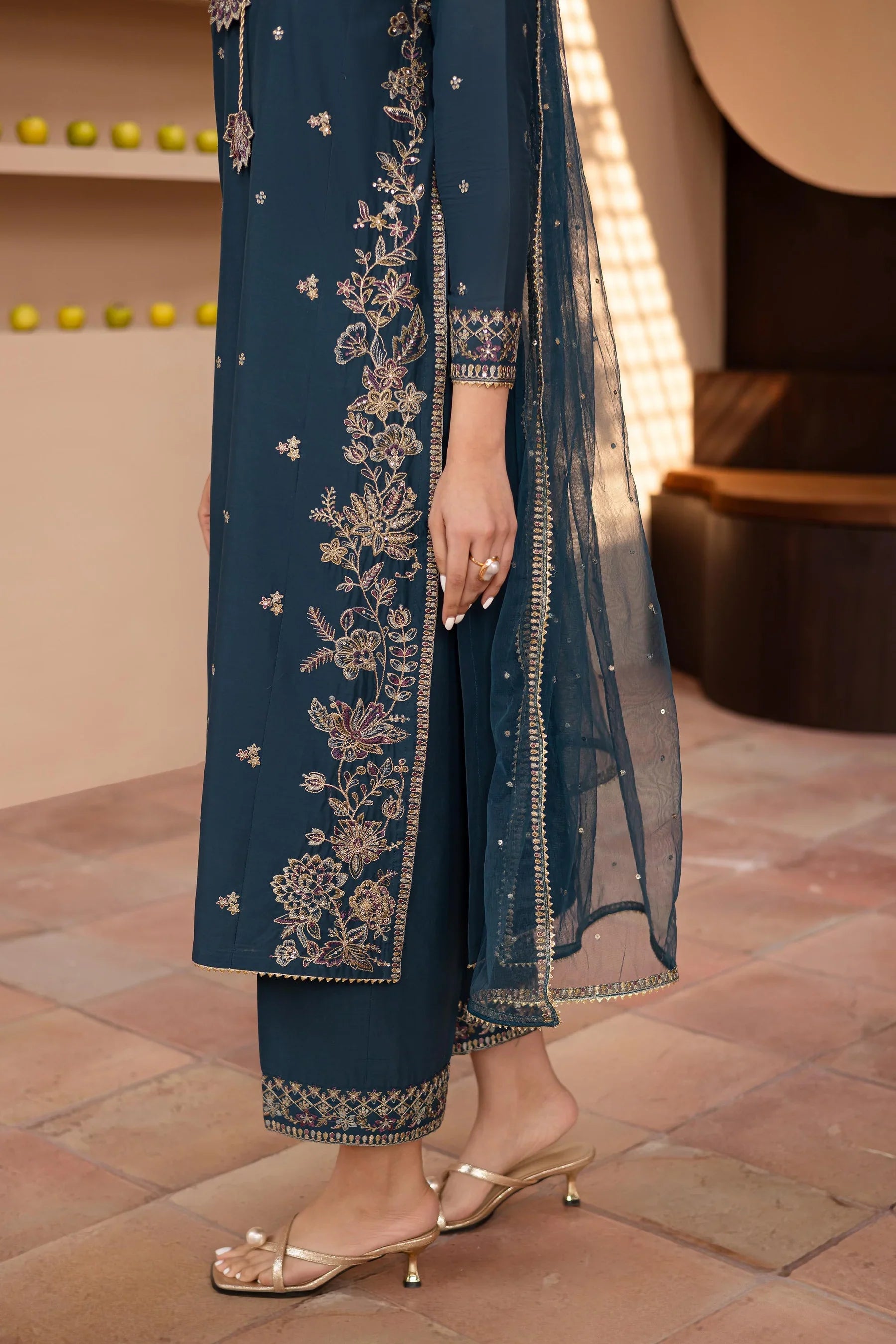 Teal Glam 3Pc Embroidered Dress