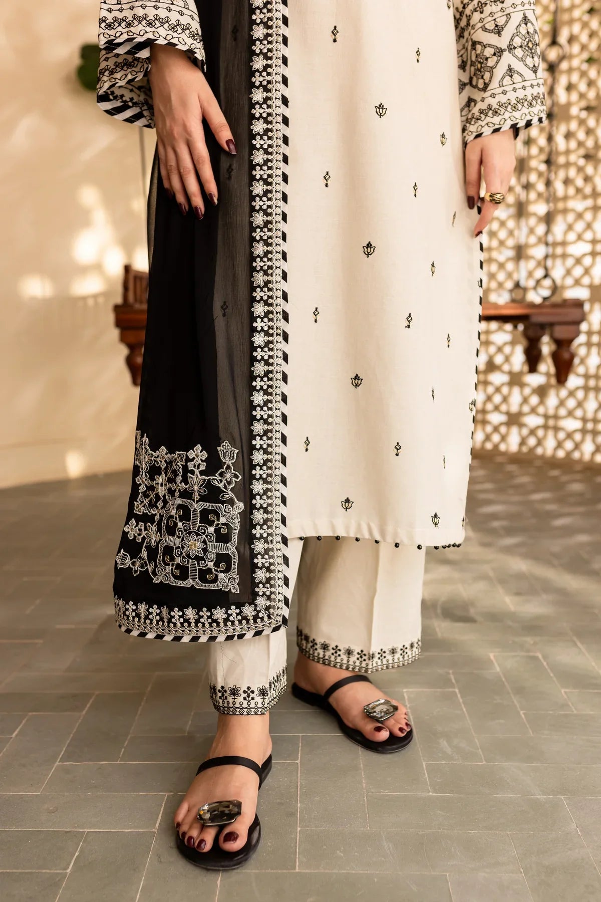 White Jewel 3Pc Embroidered Dress