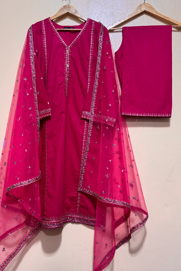 Best Selling - Berry Blush 3Pc Embroidered Lawn Dress