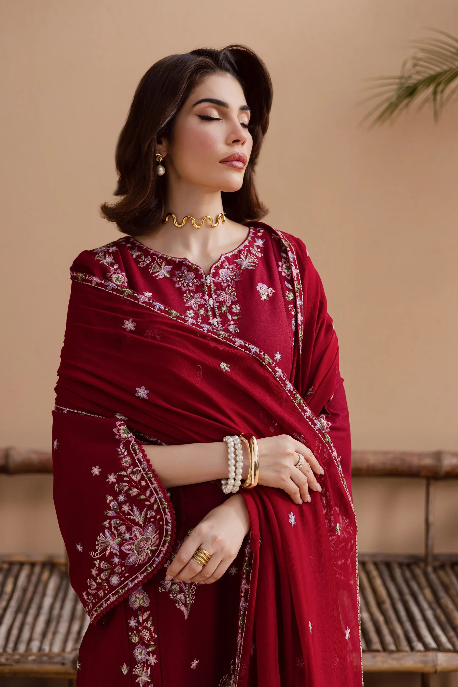 Beet Rush 3Pc Embroidered Dress