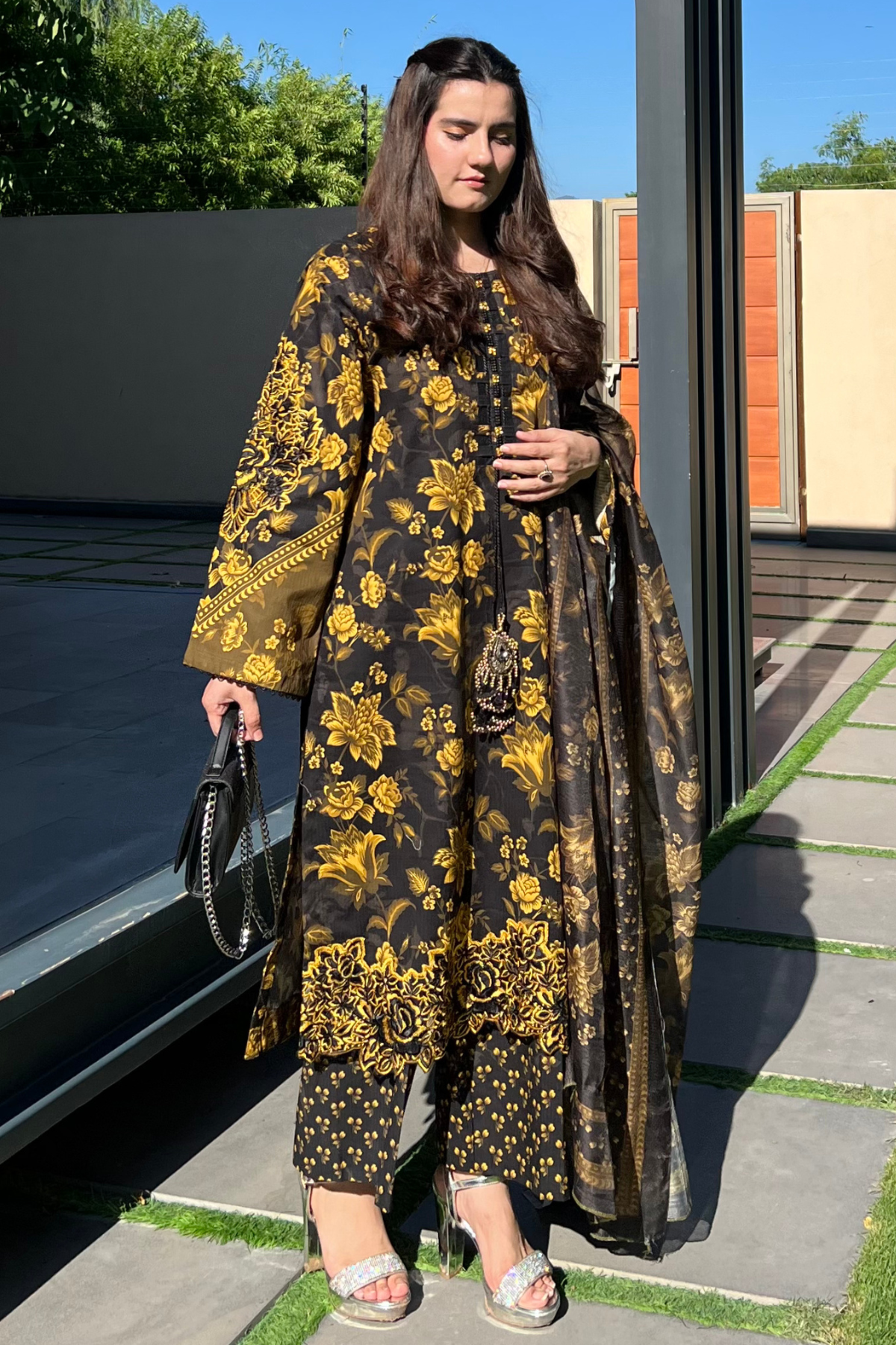 Black Gold Embroidered Dress