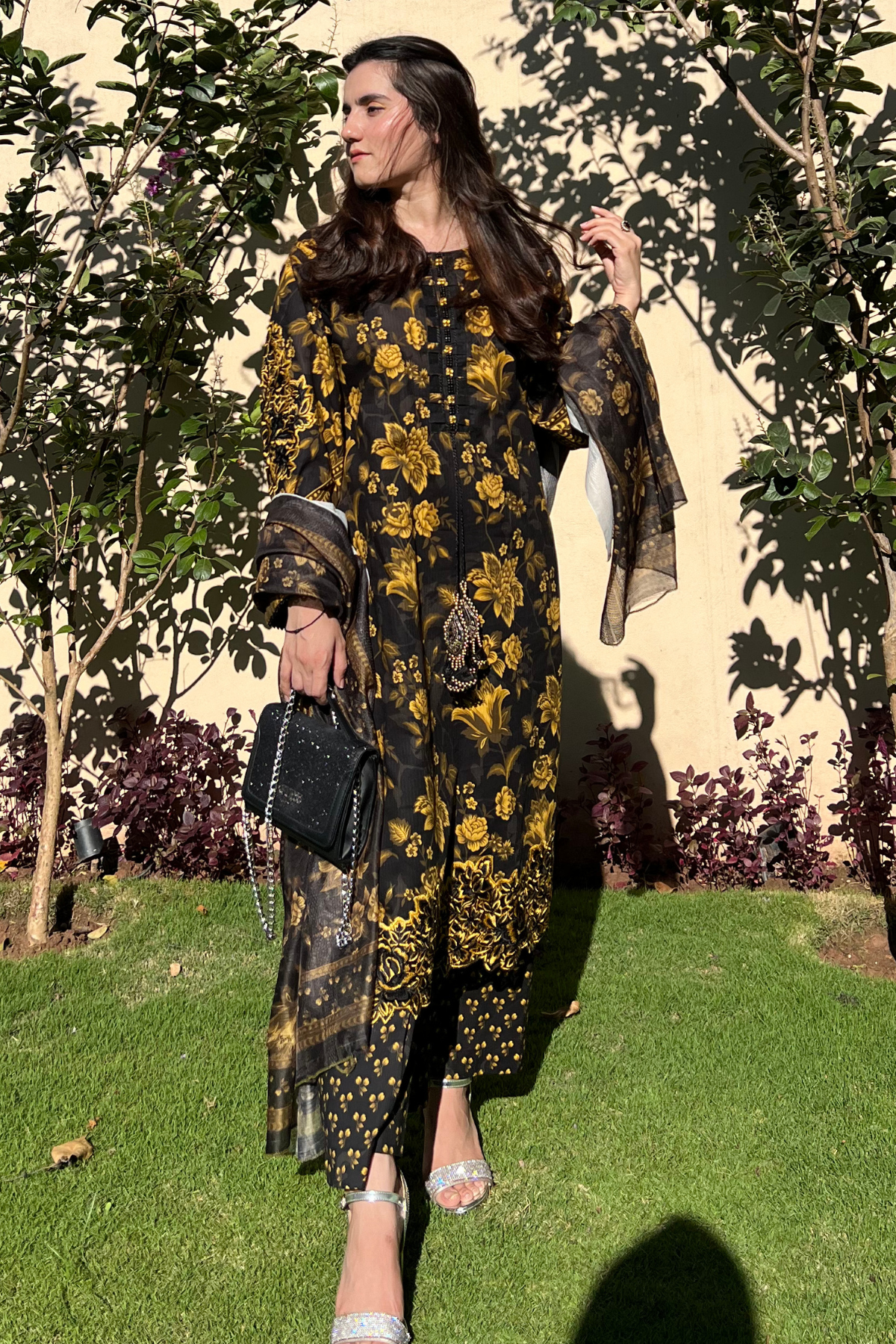 Black Gold Embroidered Dress
