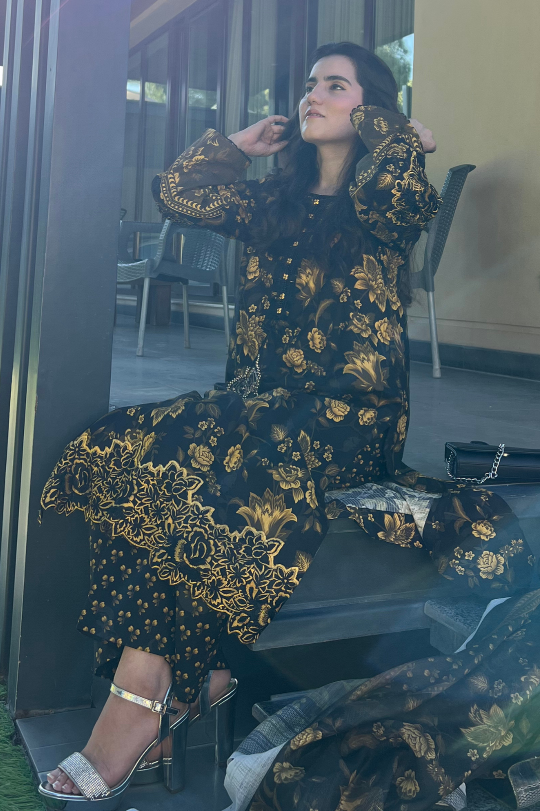 Best Selling - Black Gold Embroidered Dress