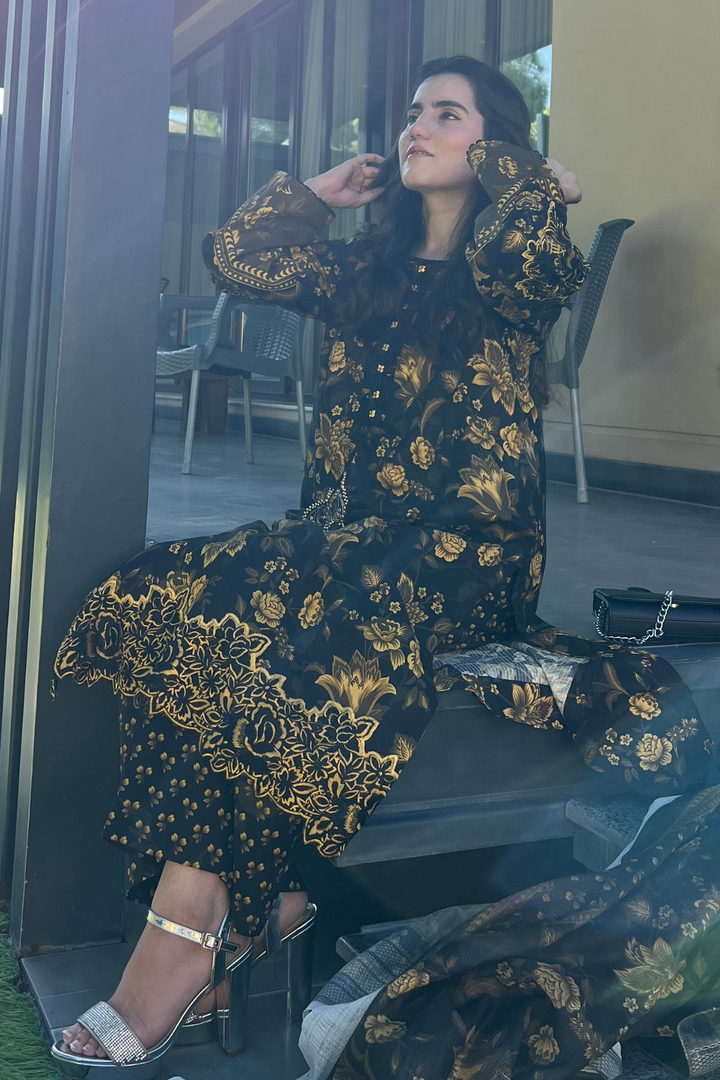 Best Selling - Black Gold Embroidered Dress