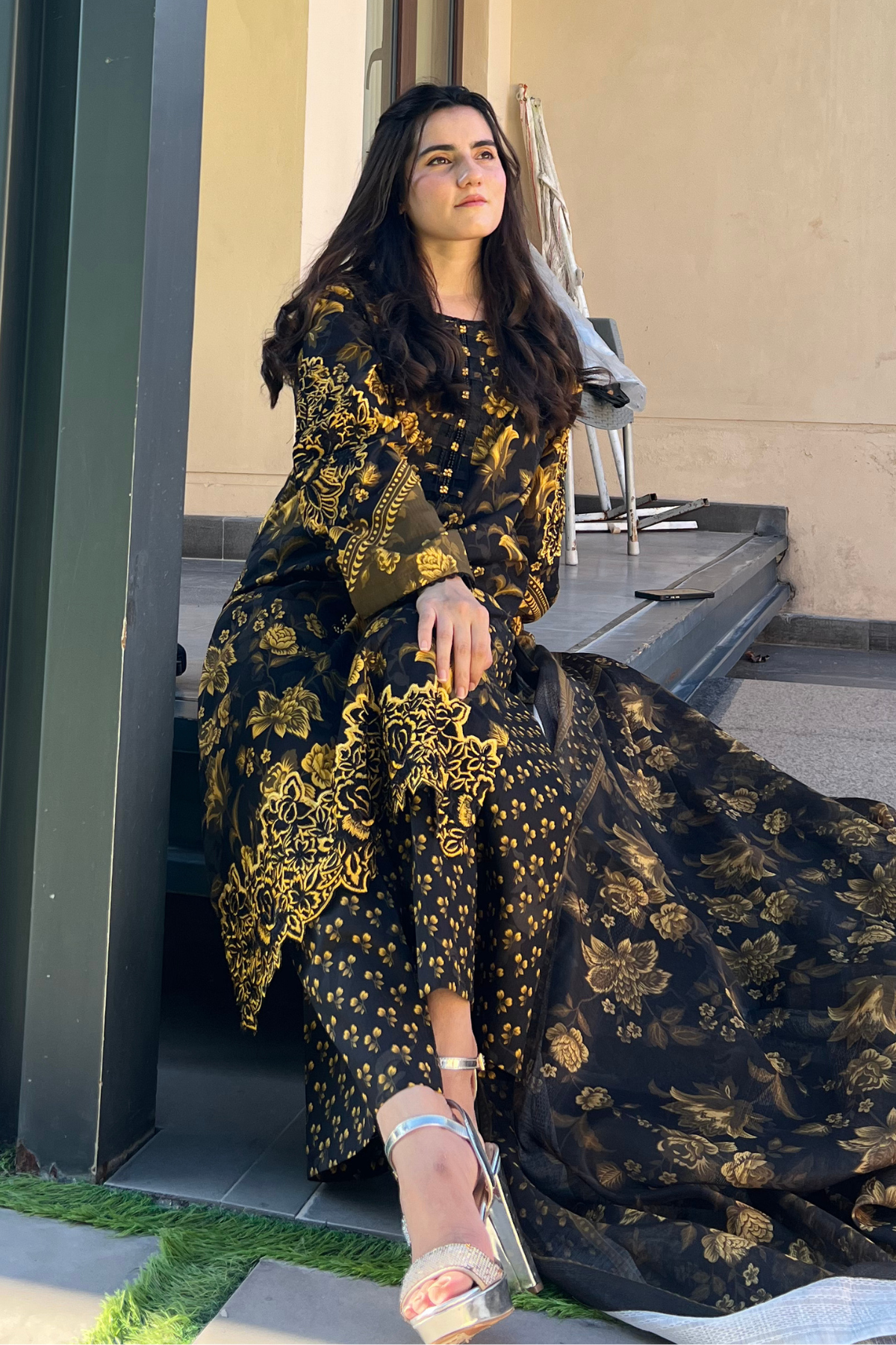 Black Gold Embroidered Dress
