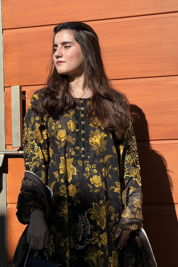 Best Selling - Black Gold Embroidered Dress