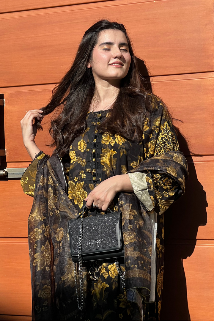 Best Selling - Black Gold Embroidered Dress