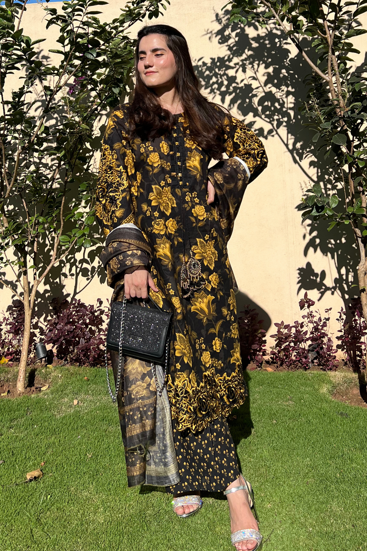 Black Gold Embroidered Dress