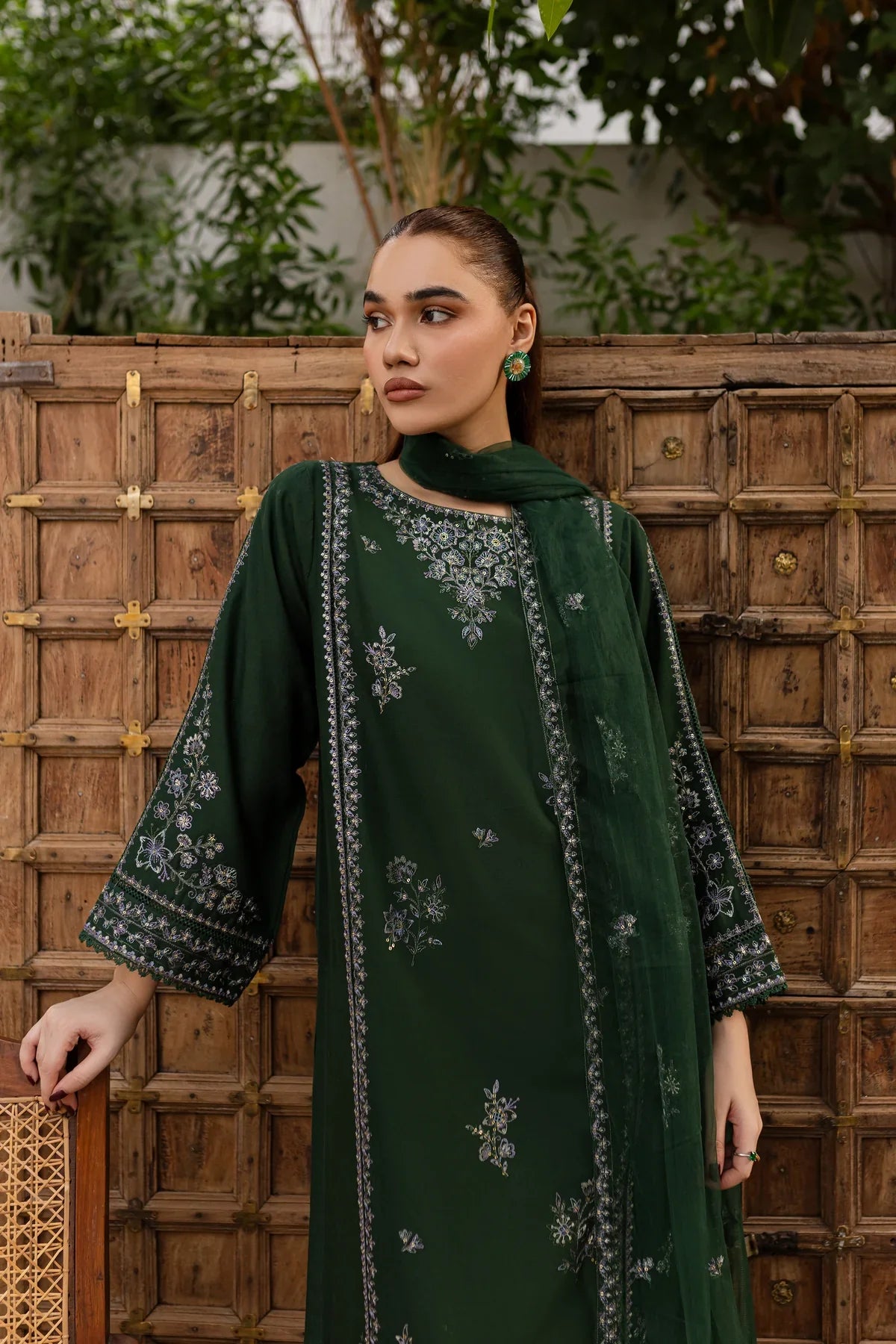 Ever Green 3Pc - Embroidered Dress