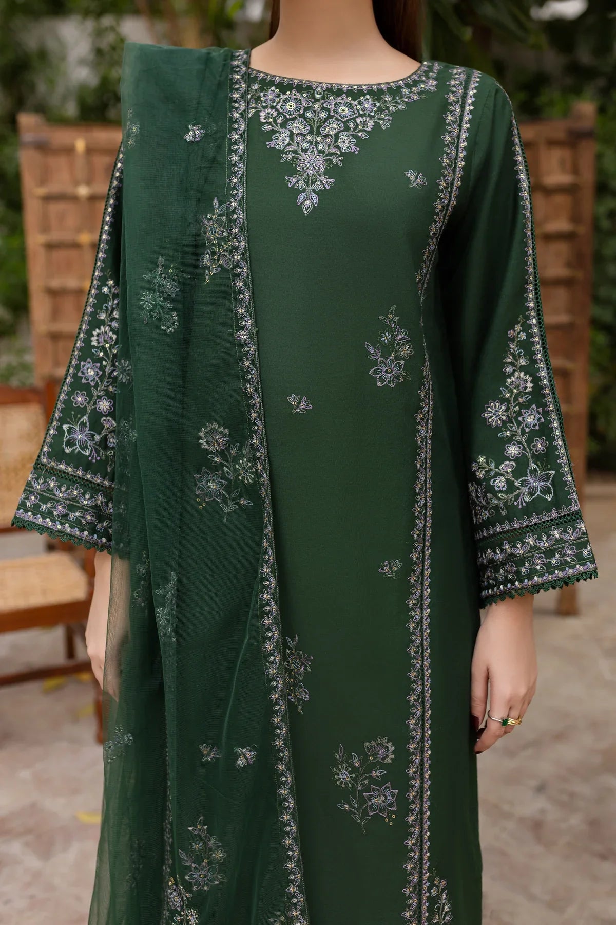 Ever Green 3Pc - Embroidered Dress