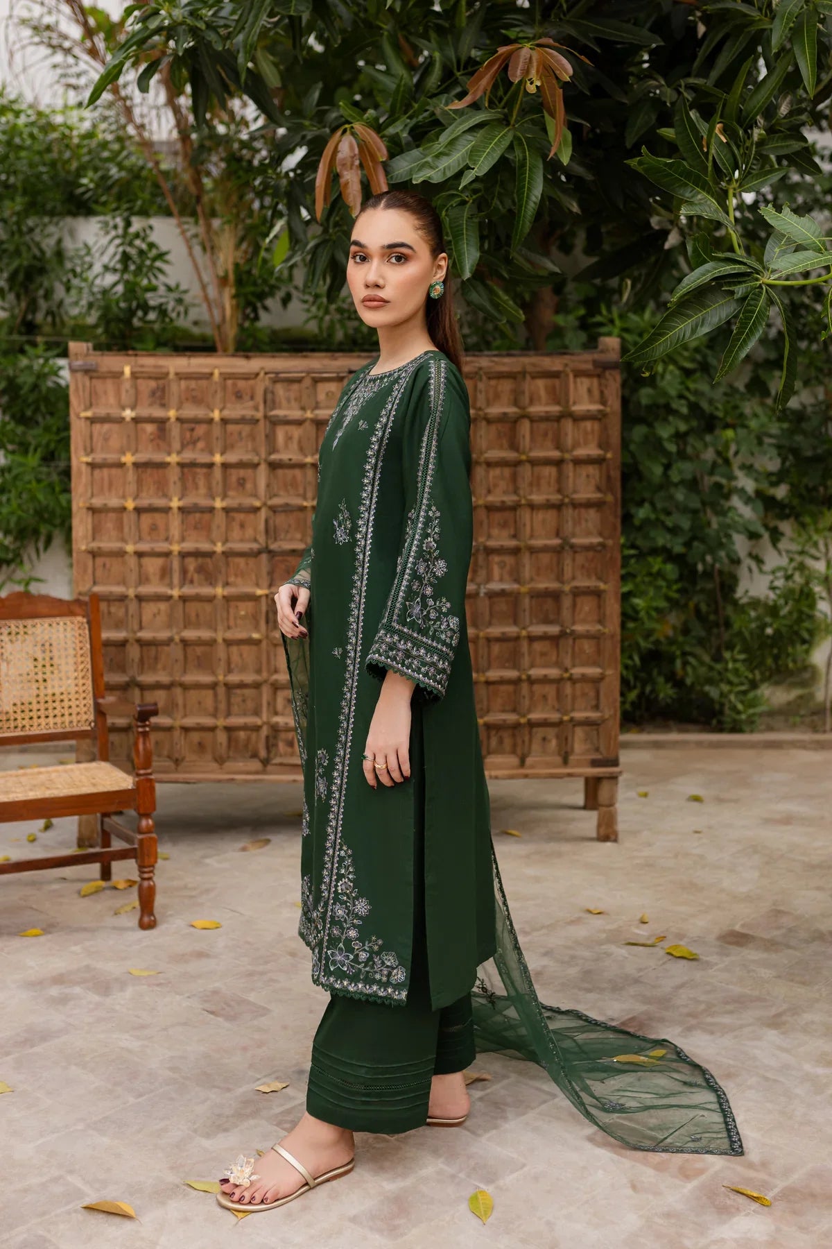Ever Green 3Pc - Embroidered Dress