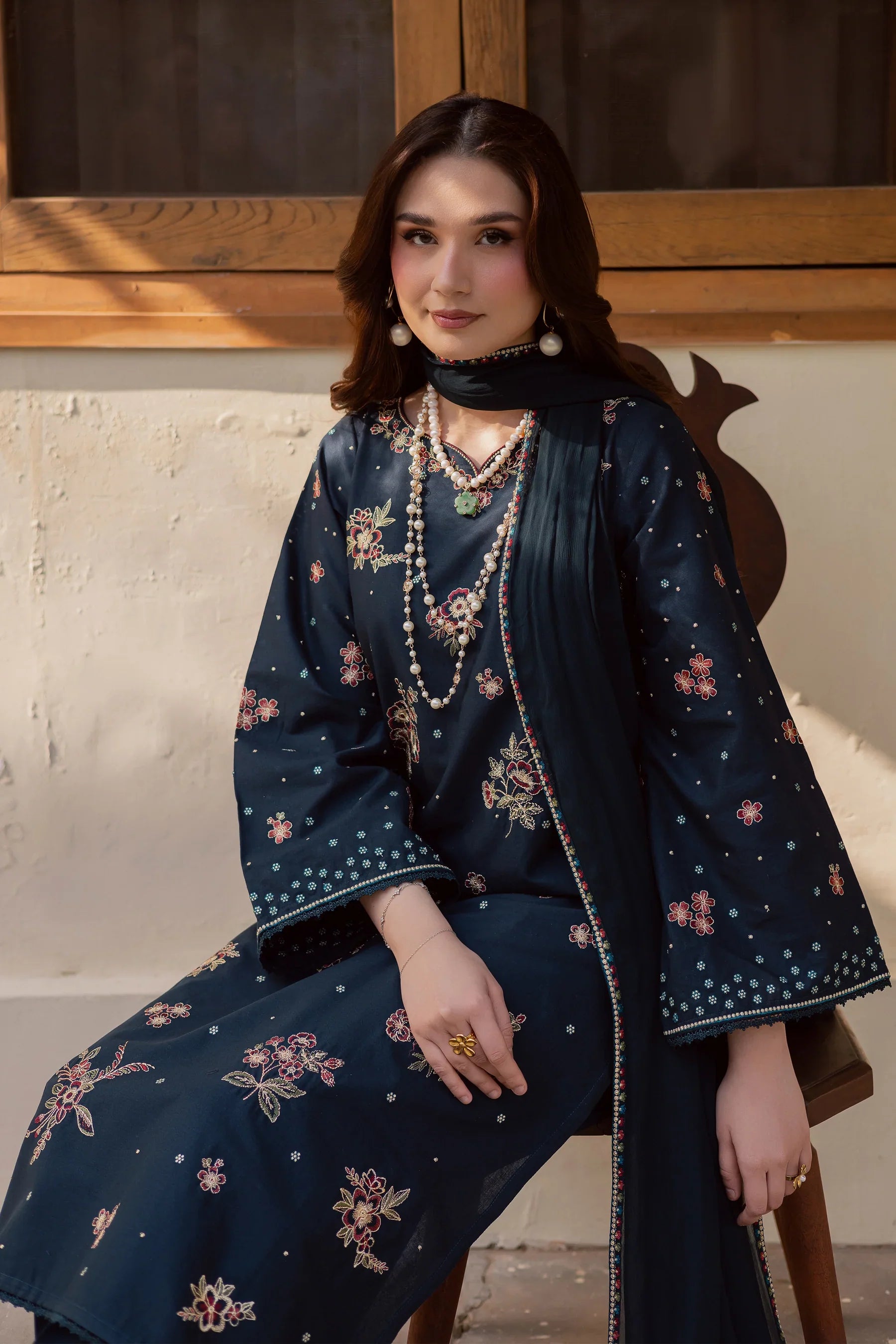 Gold Ocean 3Pc Embroidered Dress