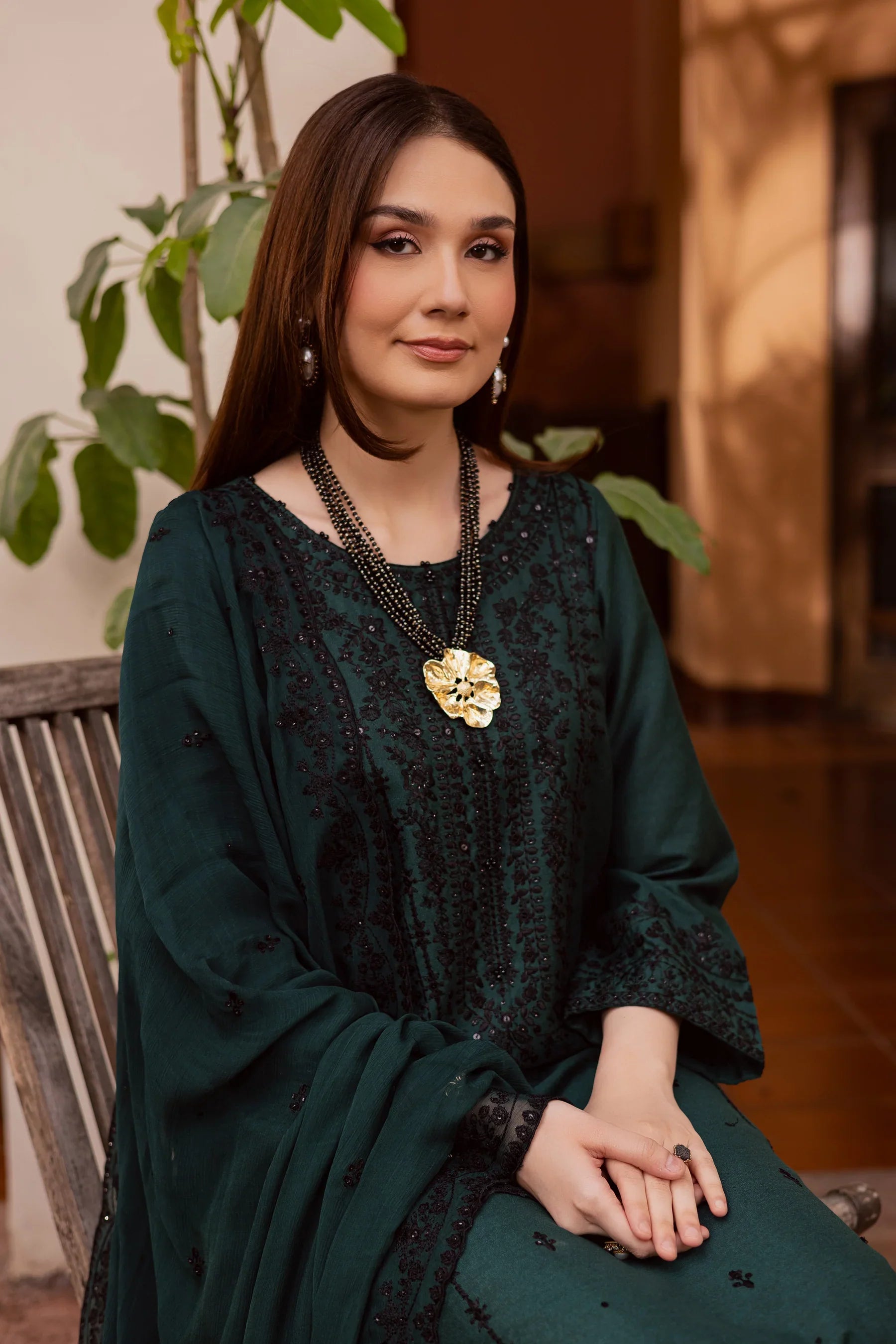 Green Lamia 3Pc Embroidered Festive Pret